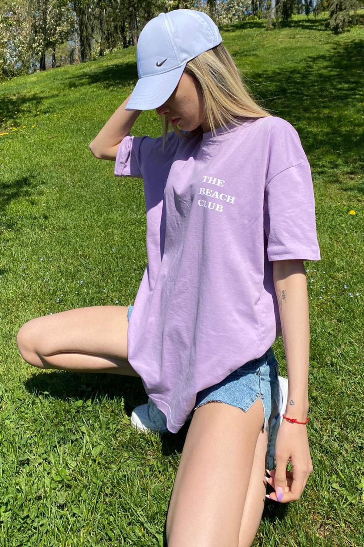 Women Printed Oversize Lilac T-Shirt