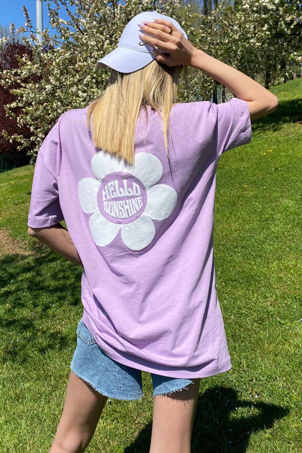 Women Printed Oversize Lilac T-Shirt