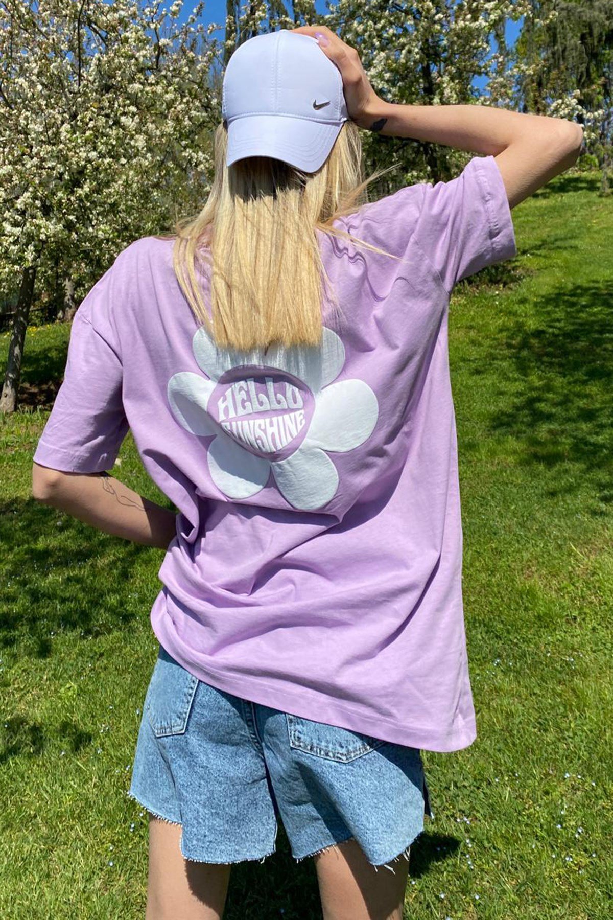 Women Printed Oversize Lilac T-Shirt