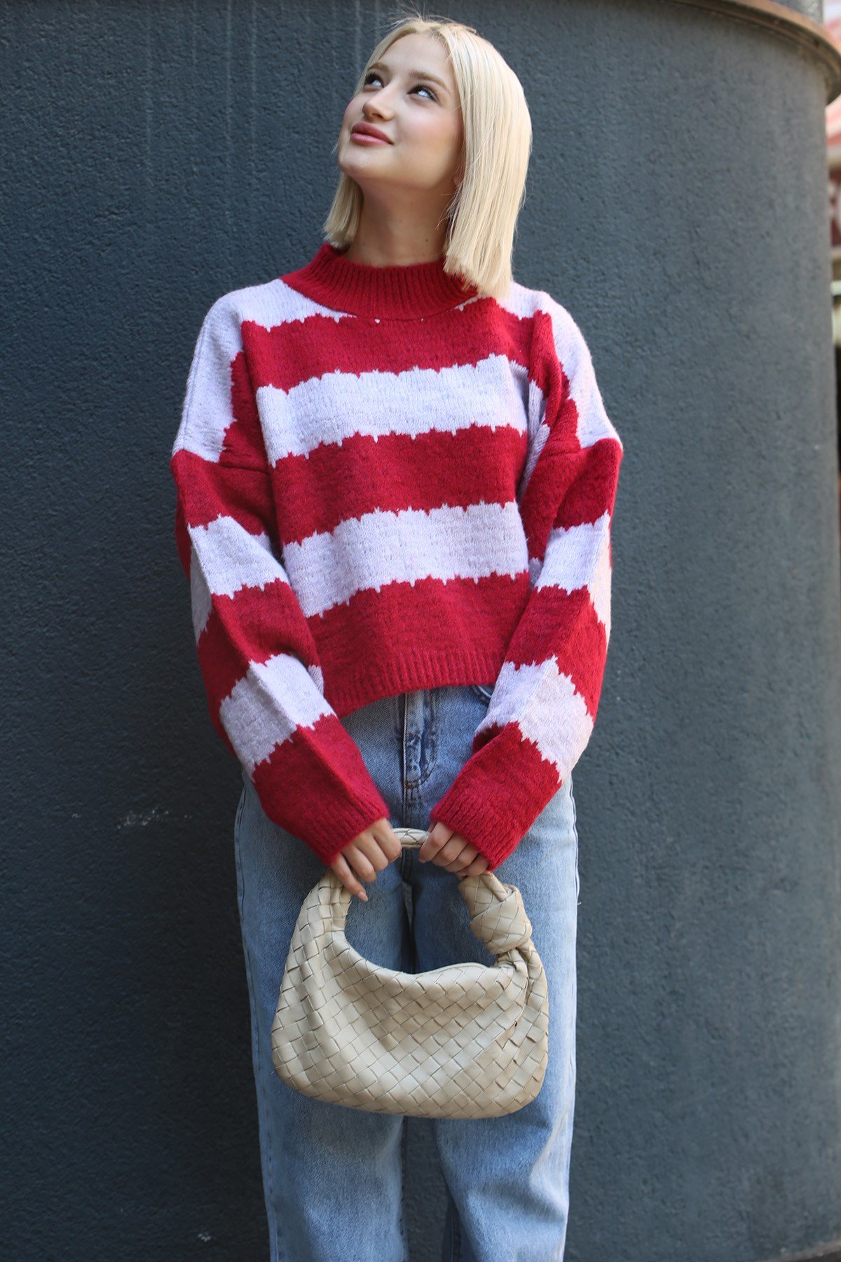 Lila Desenli Oversize Kazak MG1205