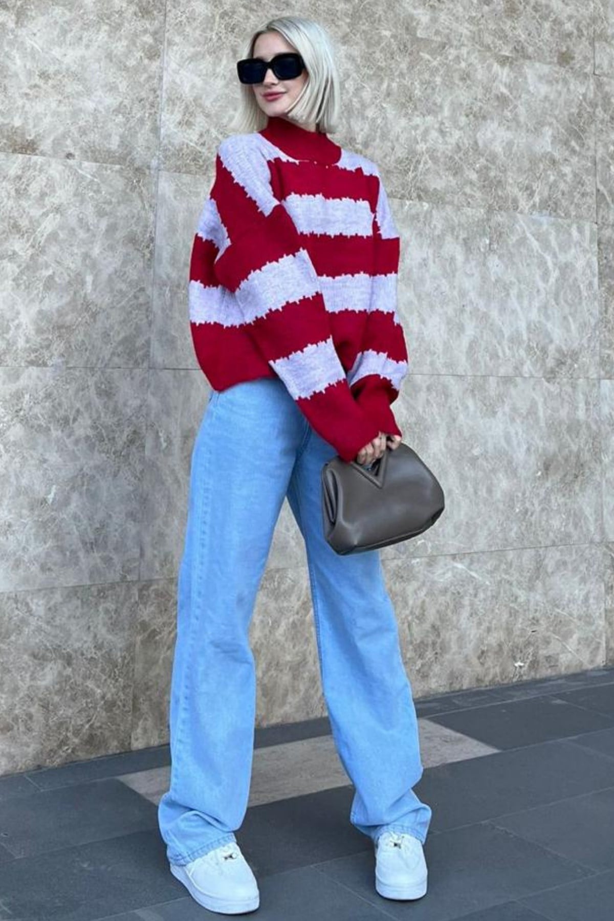 Lila Desenli Oversize Kazak MG1205