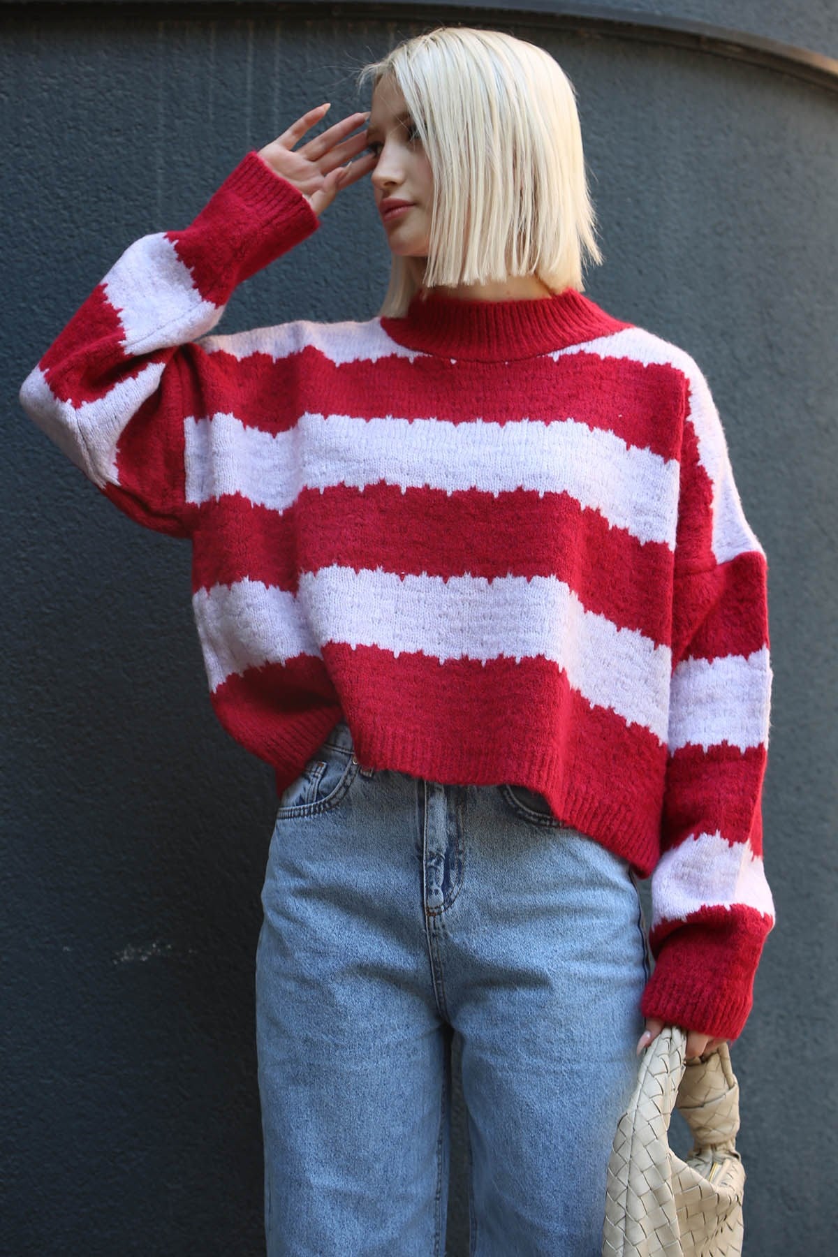 Lila Desenli Oversize Kazak MG1205