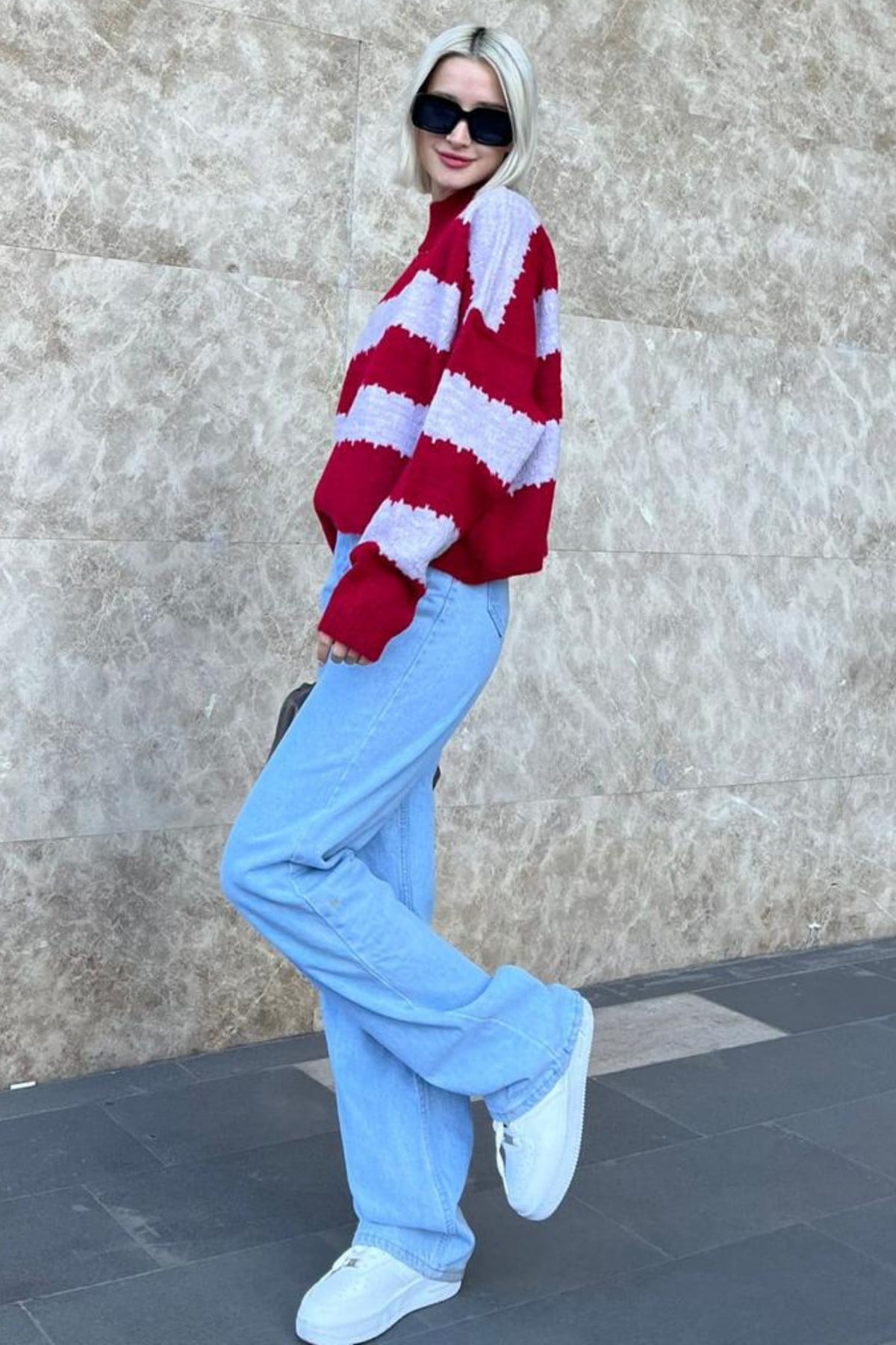 Lila Desenli Oversize Kazak MG1205