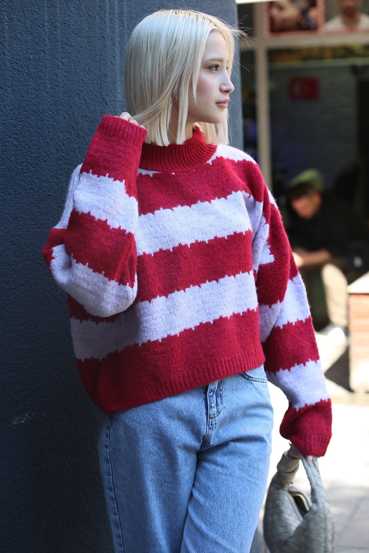 Lila Desenli Oversize Kazak MG1205