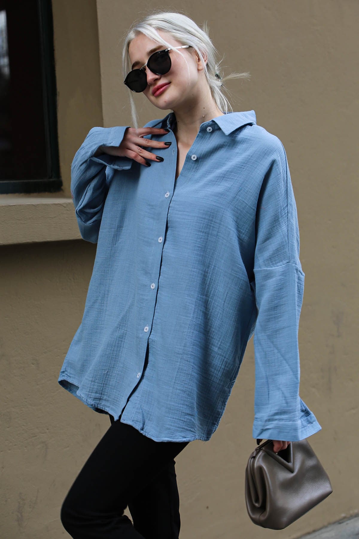 Lila Muslin Kumaş Basic Kadın Gömlek MG1660