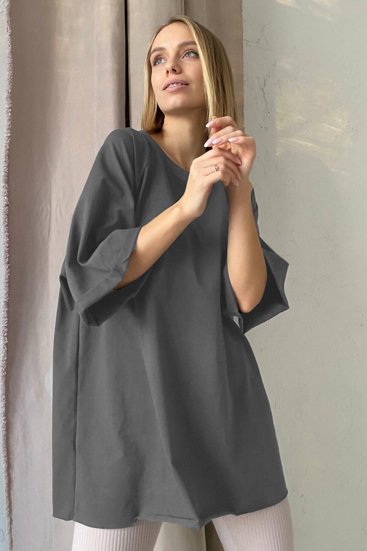 Mad Girls Antrasit Oversize Tişört MG1354
