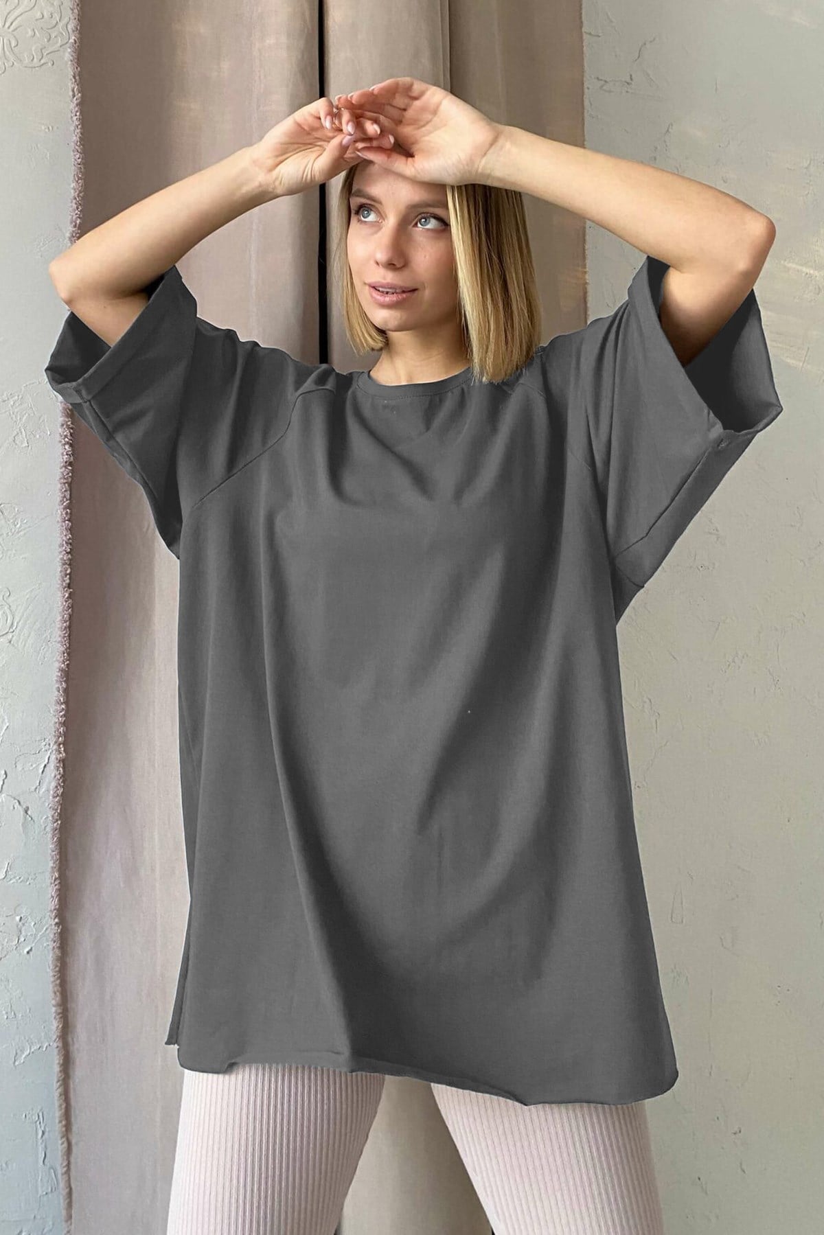 Mad Girls Antrasit Oversize Tişört MG1354