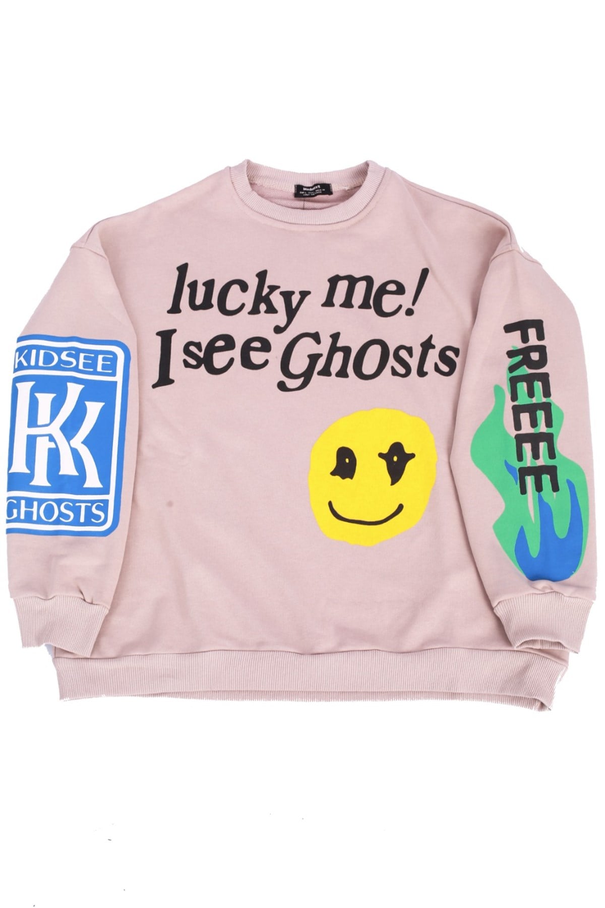 Mad Girls Bej Baskılı Oversize Sweatshirt Mg1206