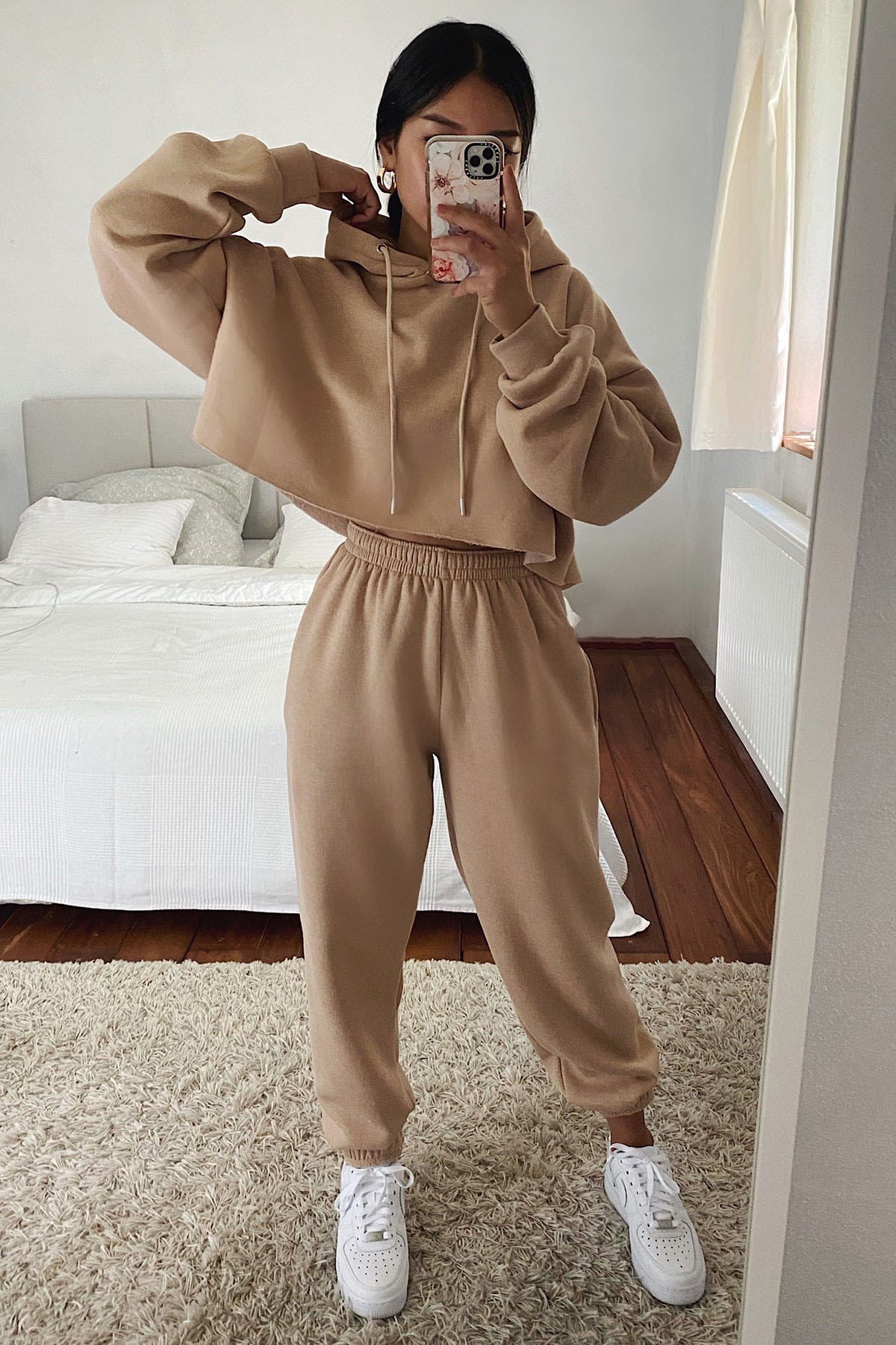 Mad Girls Beige Hooded Women Tracksuit Set MG467