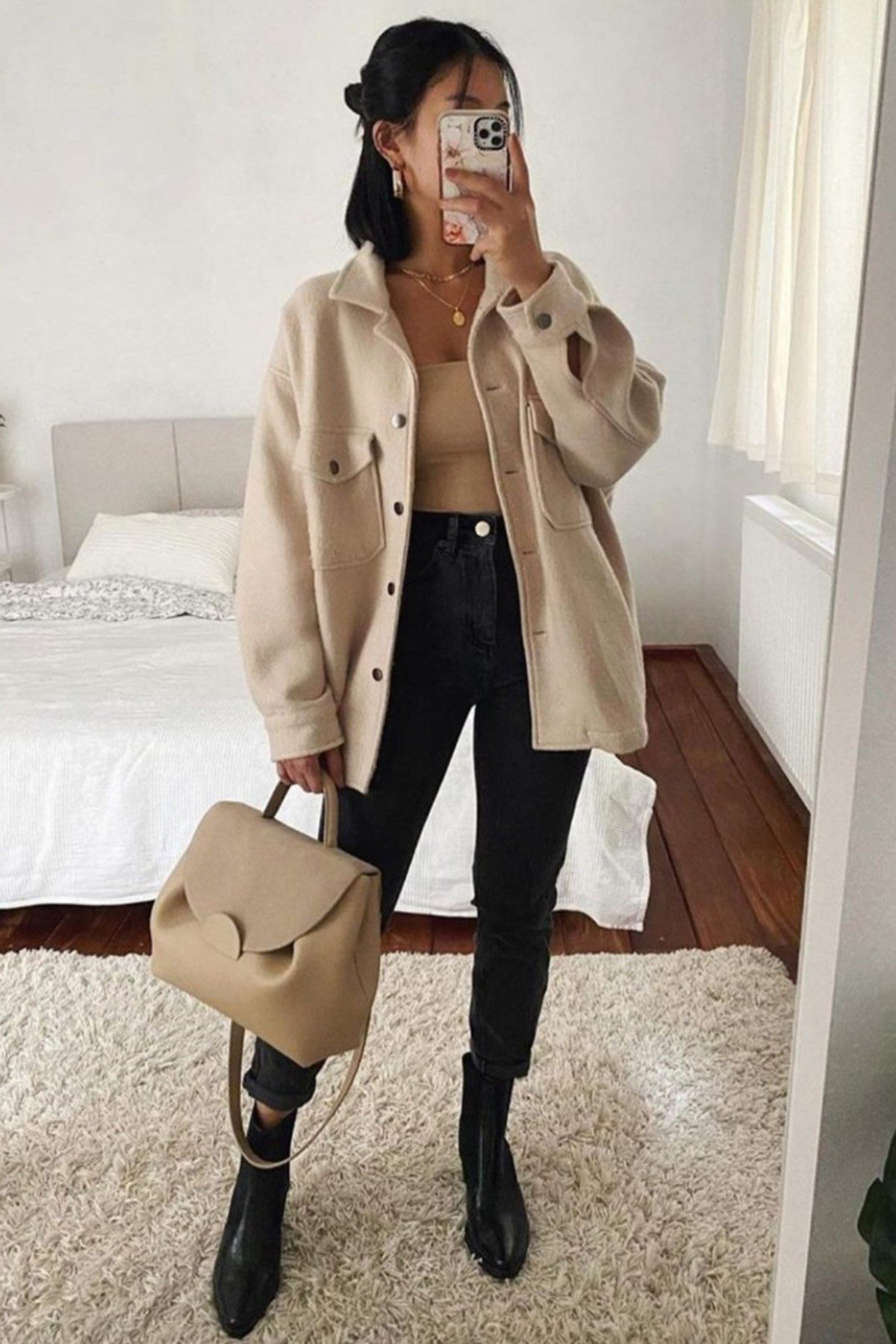 Mad Girls Lacivert Over Size Yün Gömlek Ceket Mg1199