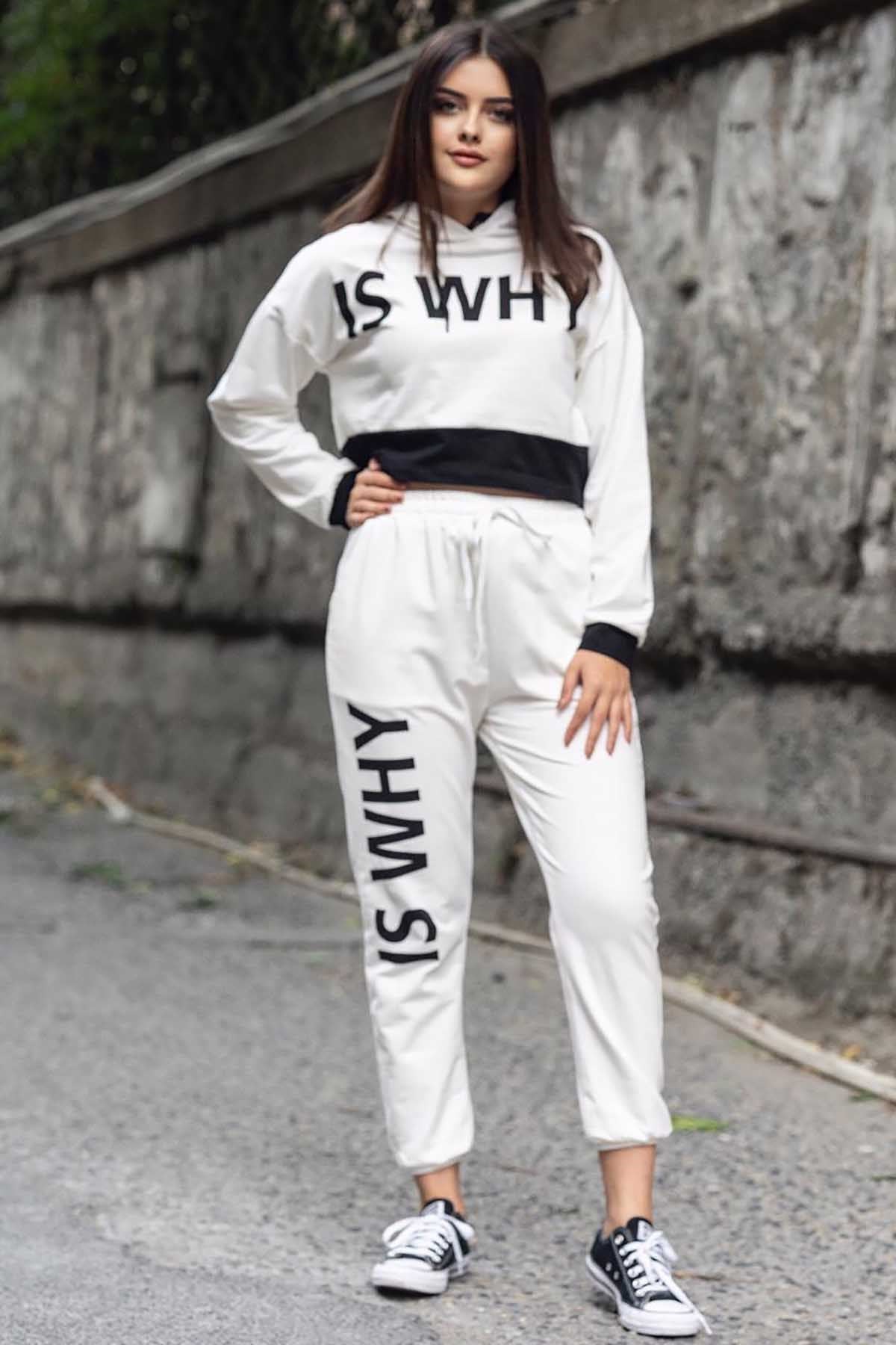 Mad Girls White Women Tracksuit Set MG730