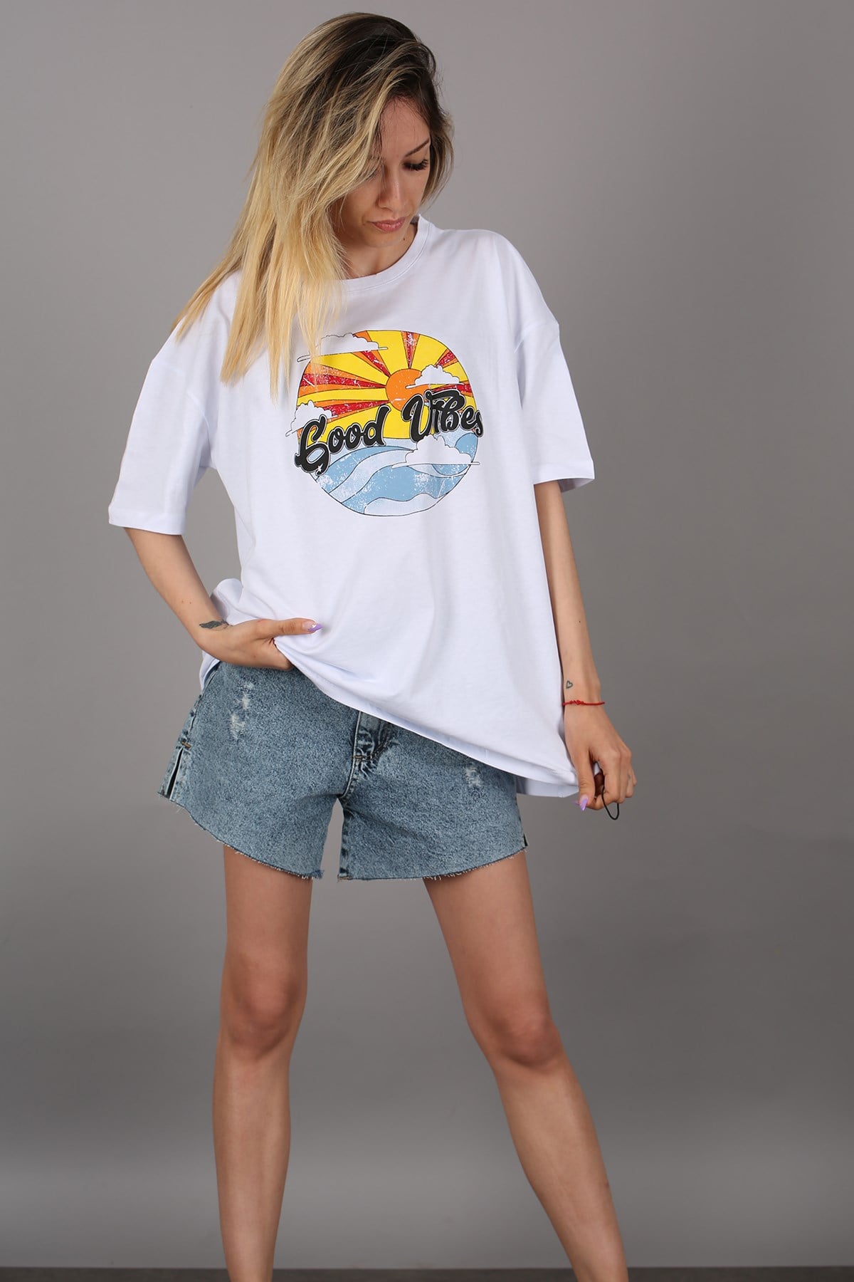 Mad Girls Beyaz Baskılı Tişört Mg1148