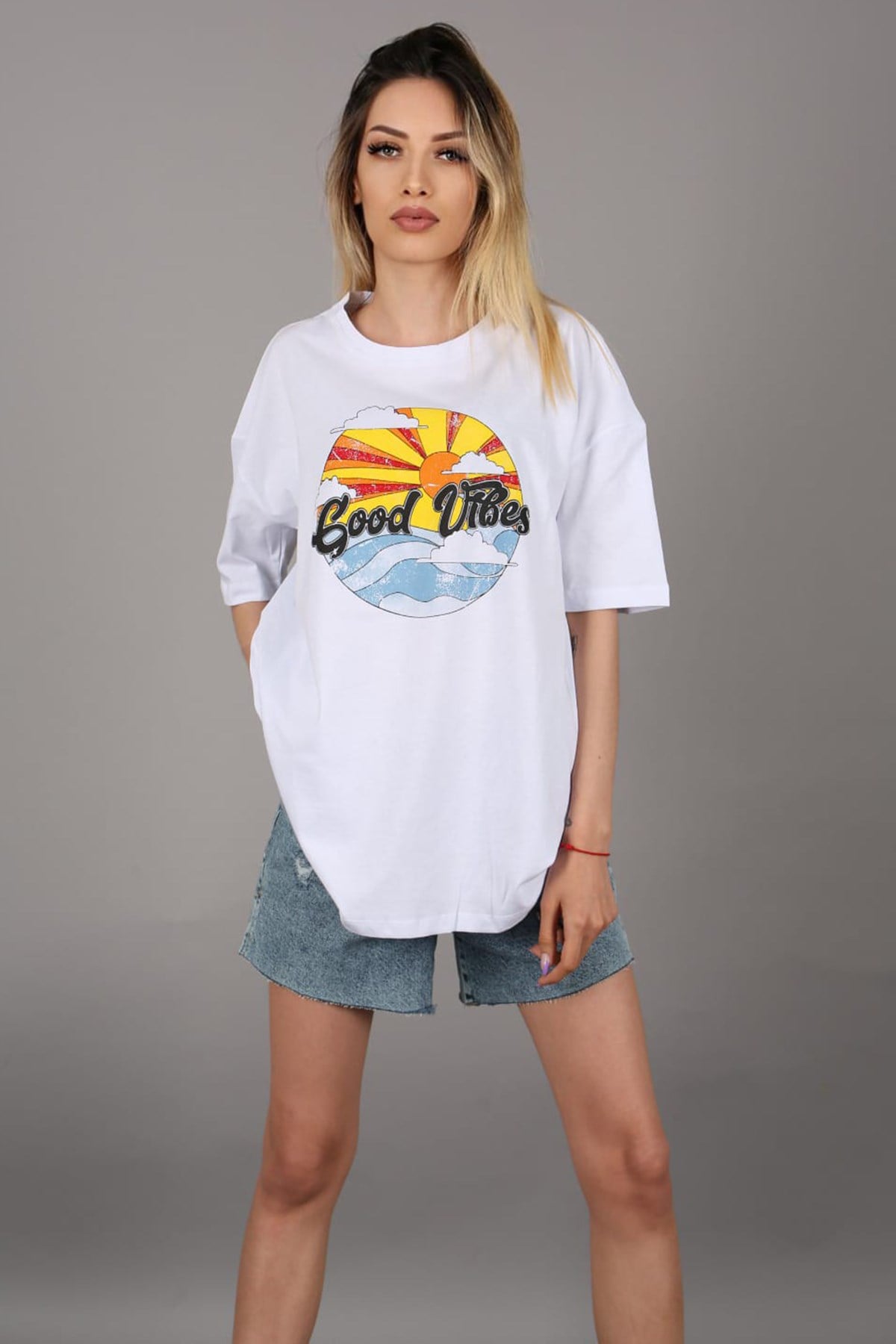 Mad Girls Beyaz Baskılı Tişört Mg1148