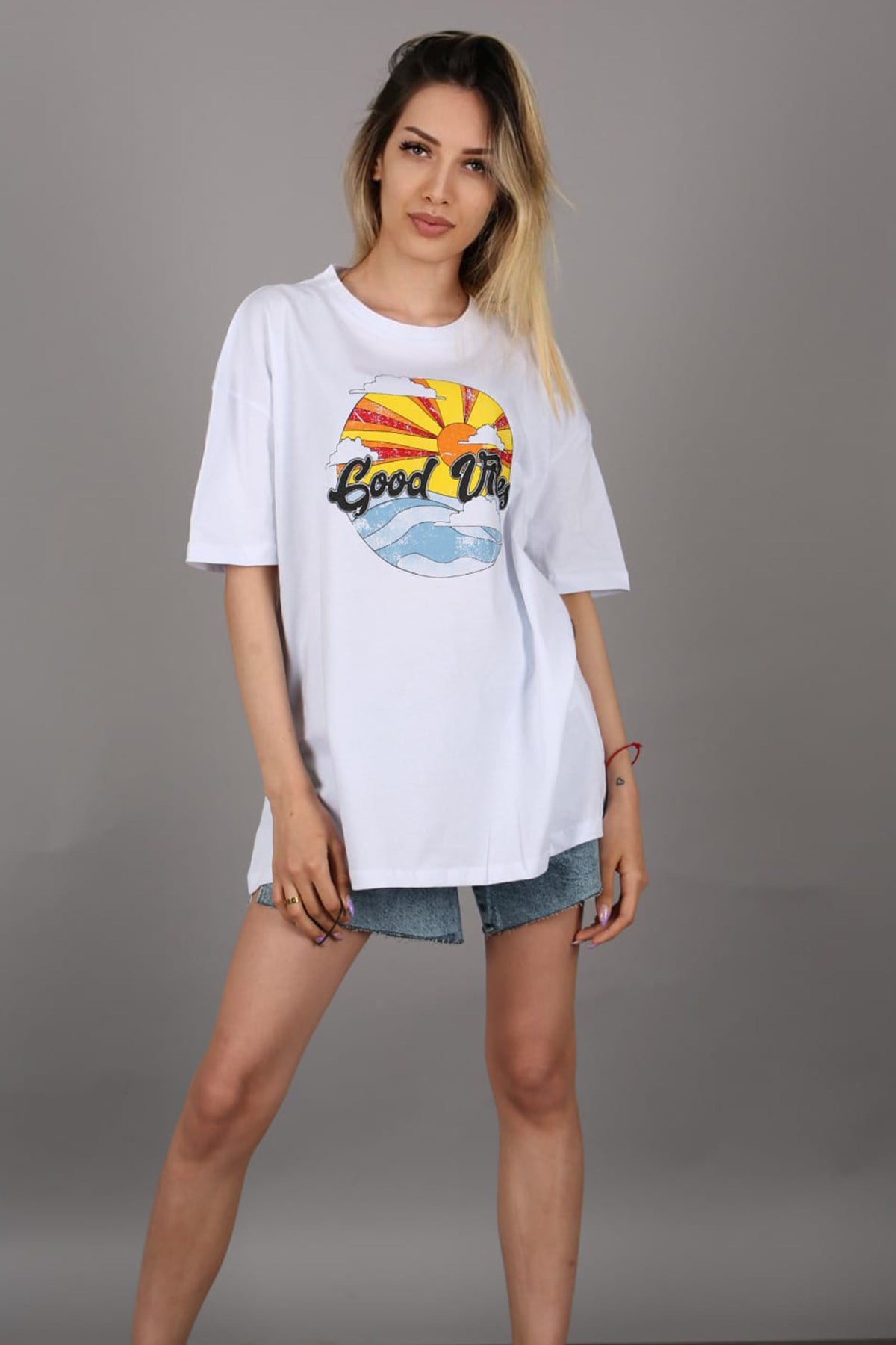 Mad Girls Beyaz Baskılı Tişört Mg1148
