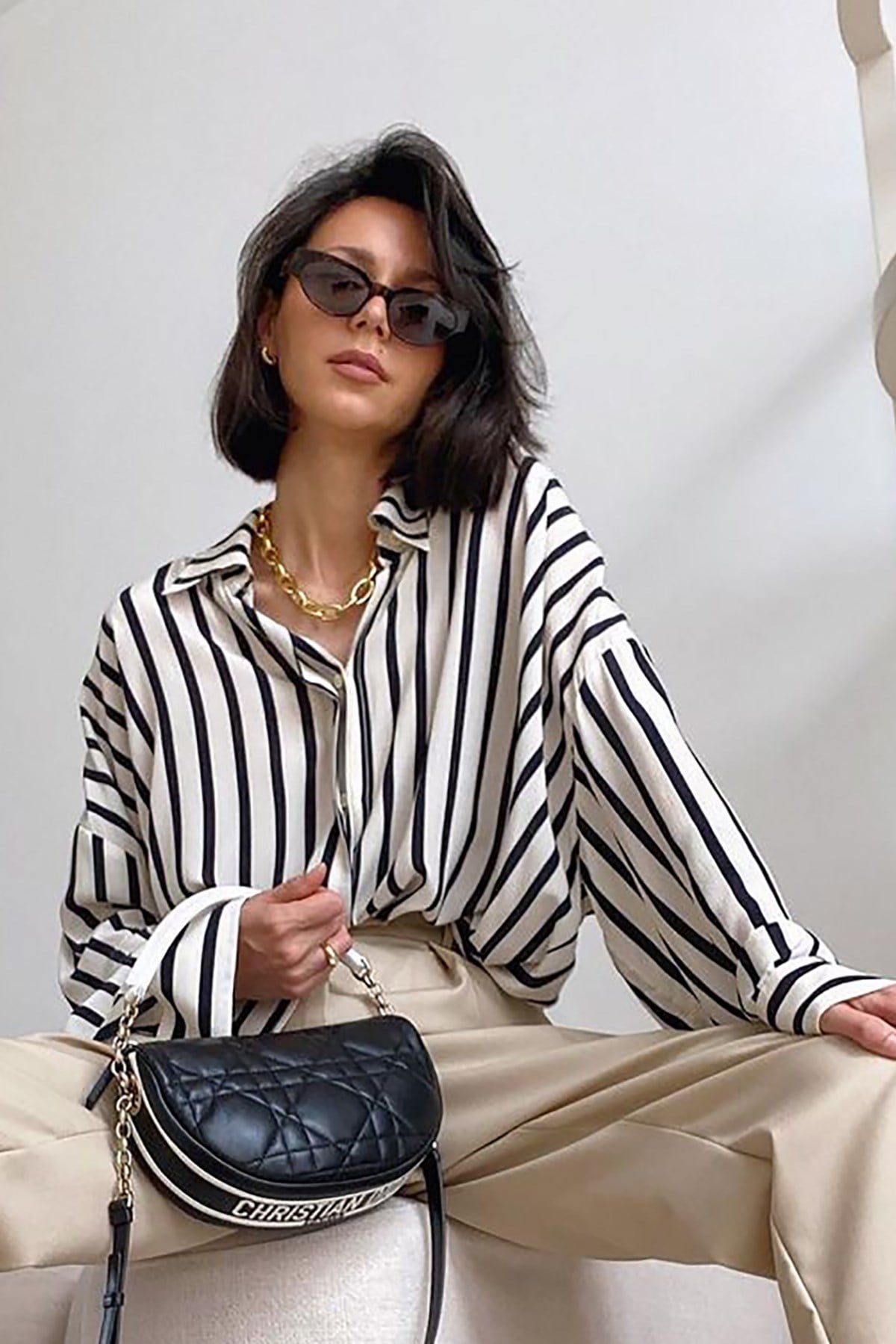 Mad Girls Beyaz Çizgili Gömlek MG1383