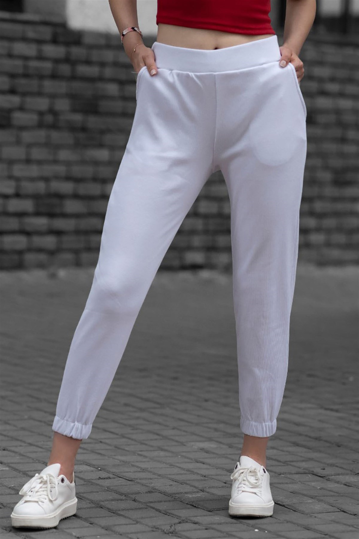 Mad Girls White Basic Sweatpants MG363