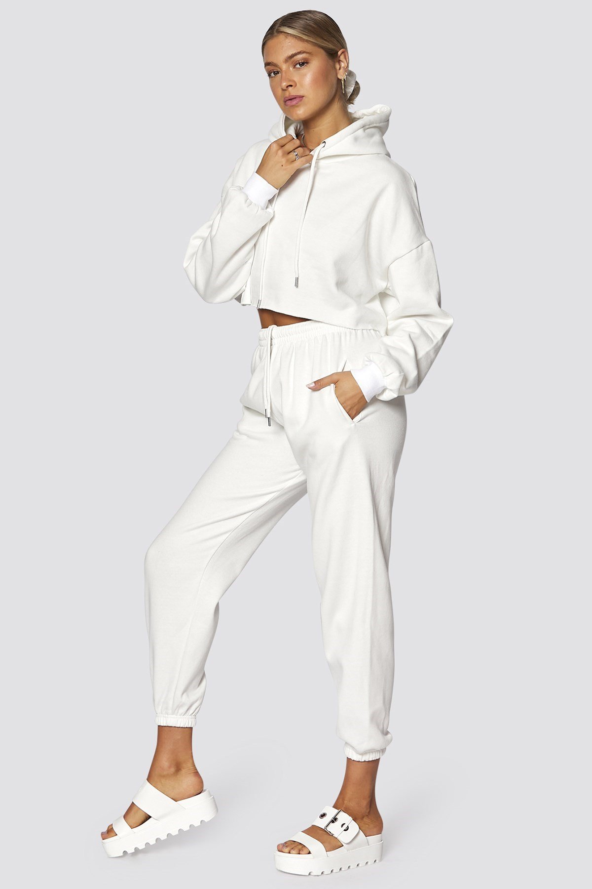 Mad Girls White Hooded Women Tracksuit Set MG467