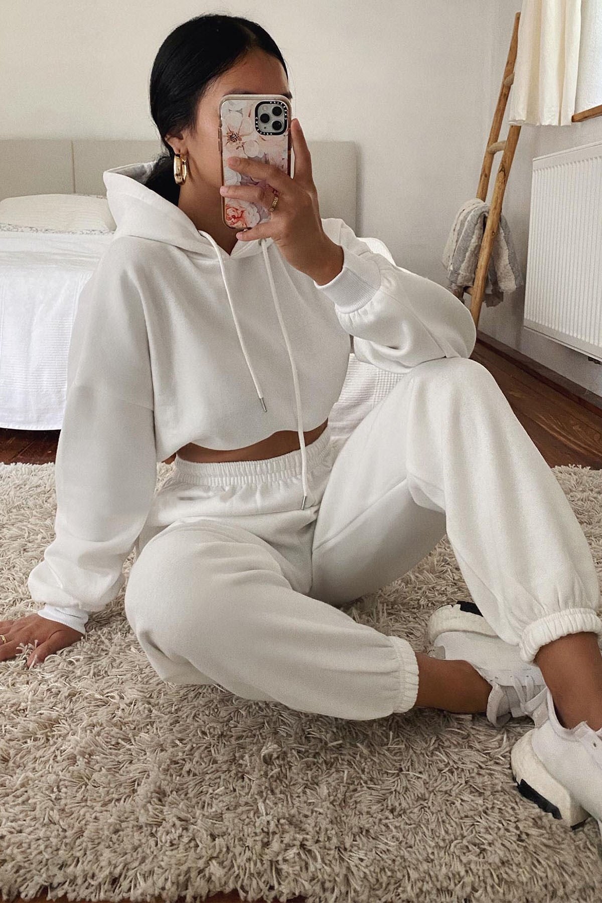 Mad Girls White Hooded Women Tracksuit Set MG467