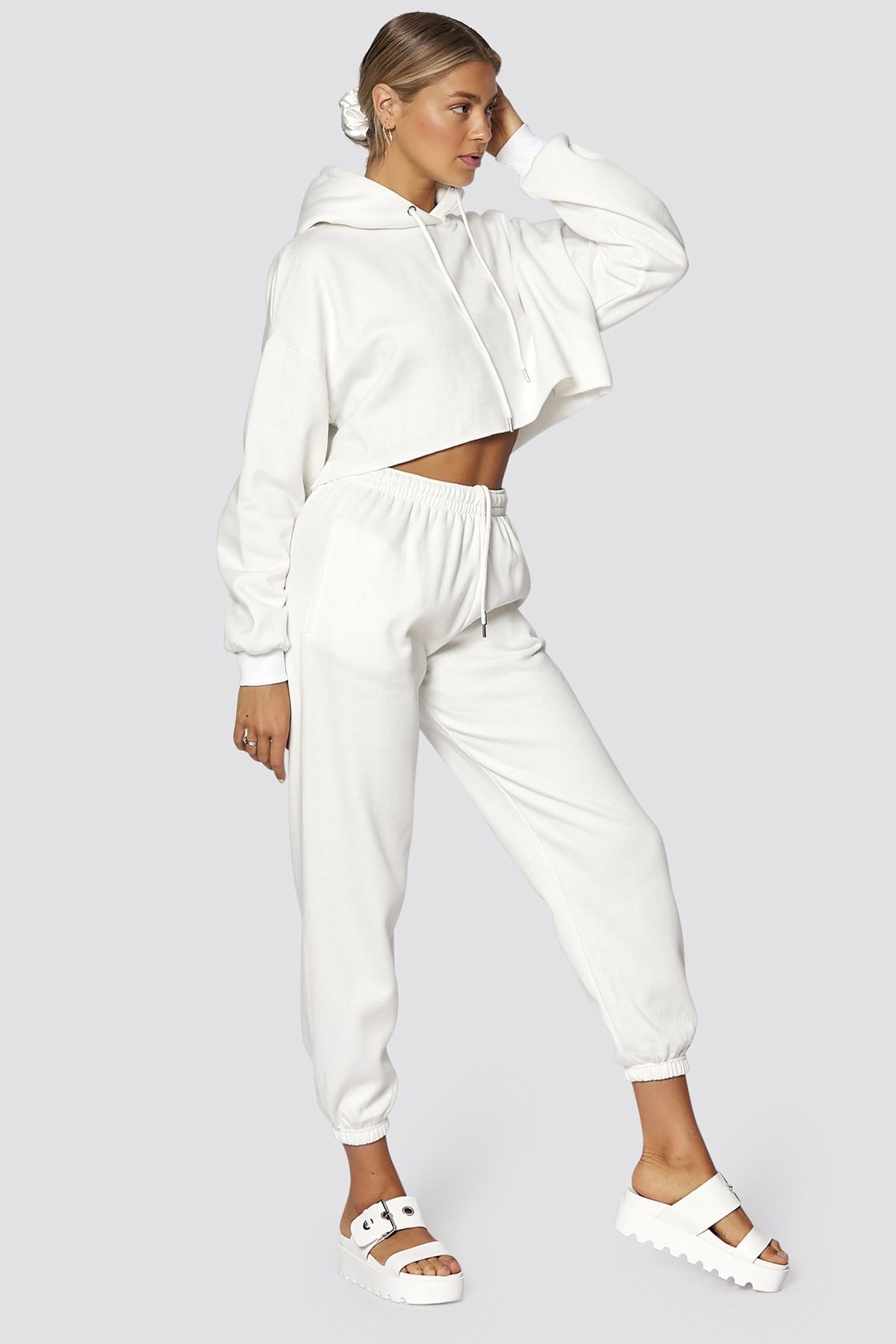 Mad Girls White Hooded Women Tracksuit Set MG467