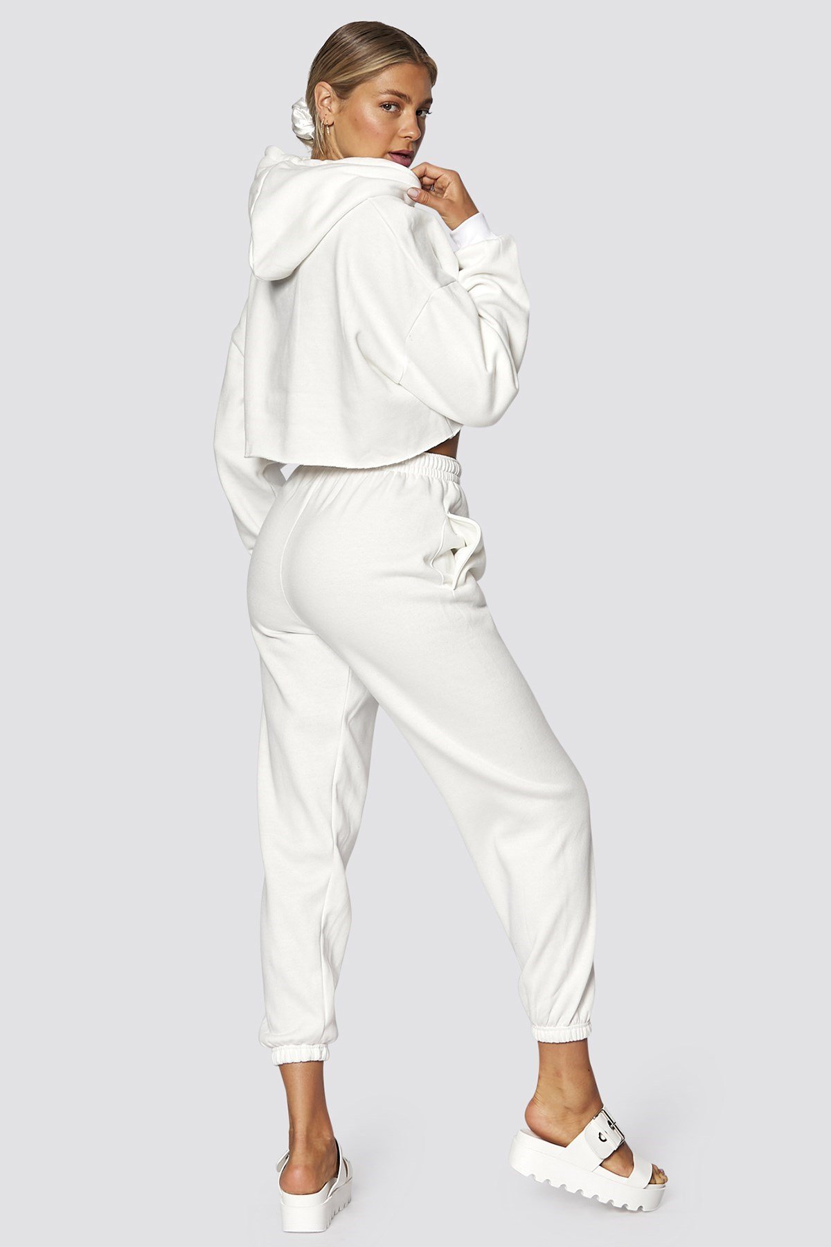 Mad Girls White Hooded Women Tracksuit Set MG467