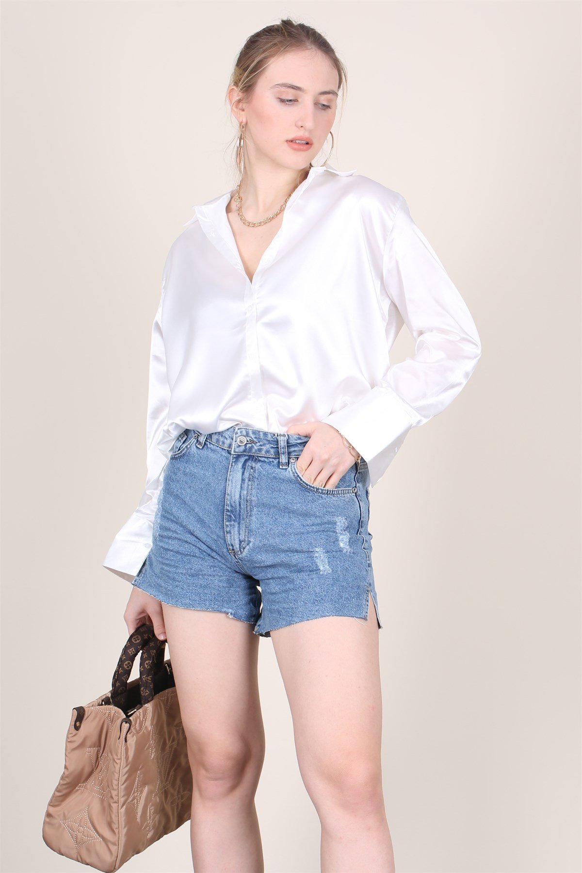 Mad Girls White Satin Shirt MG1104