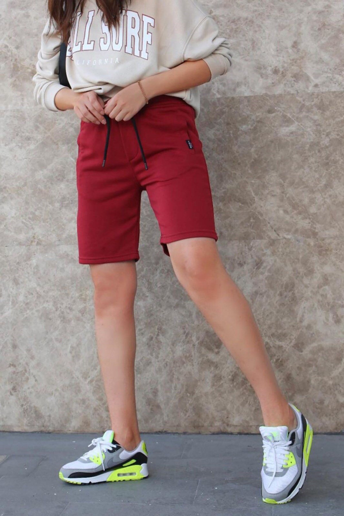 Mad Girls Bordo Kapri Şort MG1171