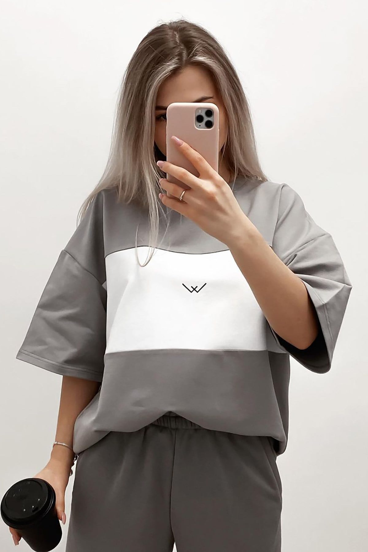 Mad Girls Boyalı Gri Nakışlı Tişört MG1421