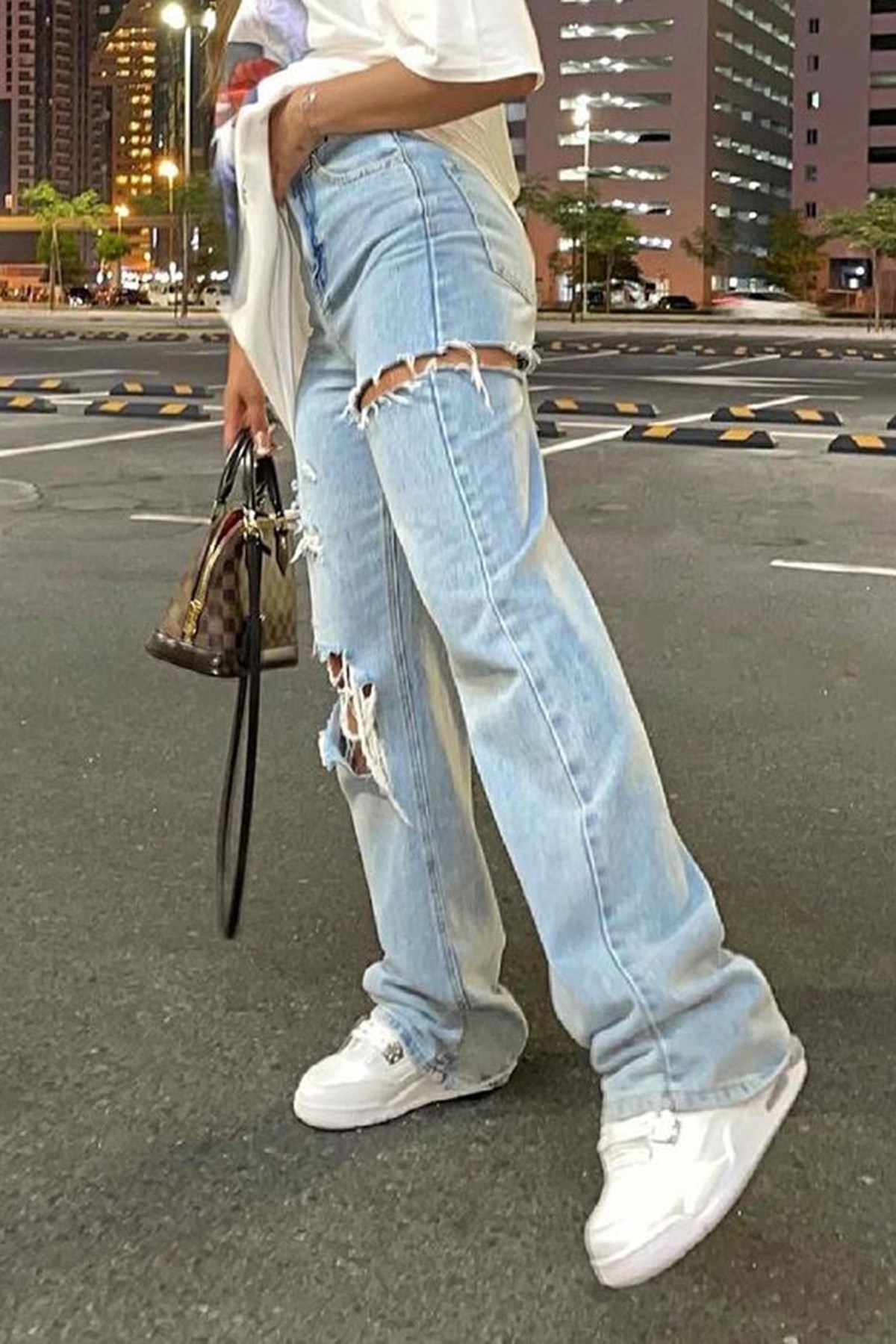 Mad Girls Buz Mavisi Yırtıklı Detaylı Straight Leg Jean Mg1164