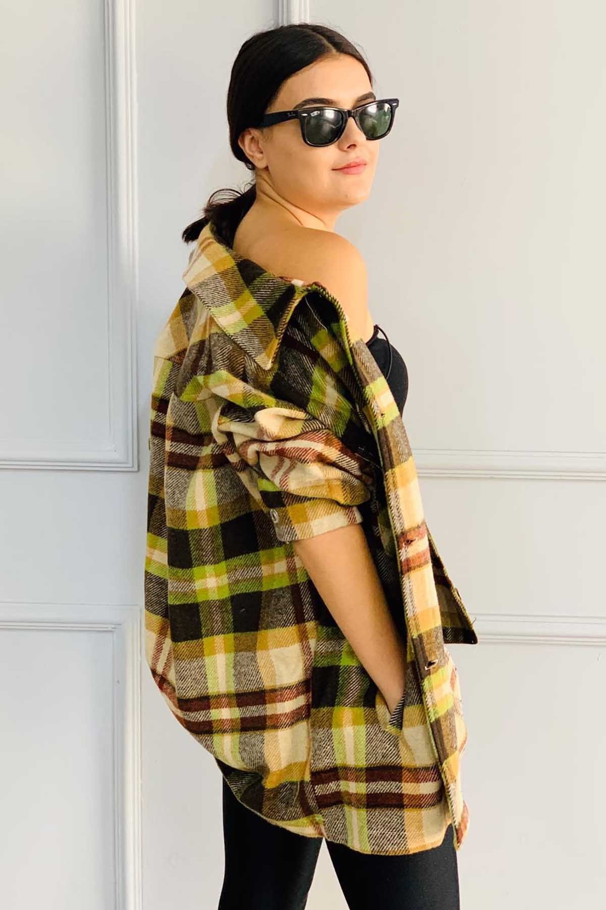Mad Girls Camel Oversize Women Lumberjack Shirt MG042