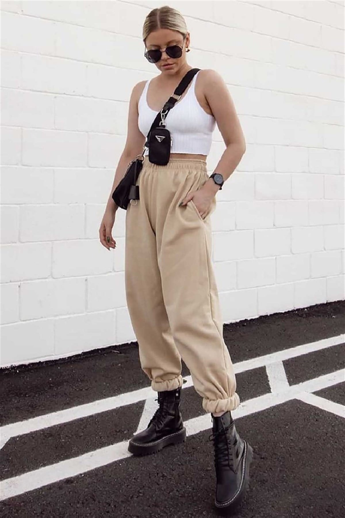 Mad Girls Camel Paça Lastikli Oversize Kadın Eşofman MG324