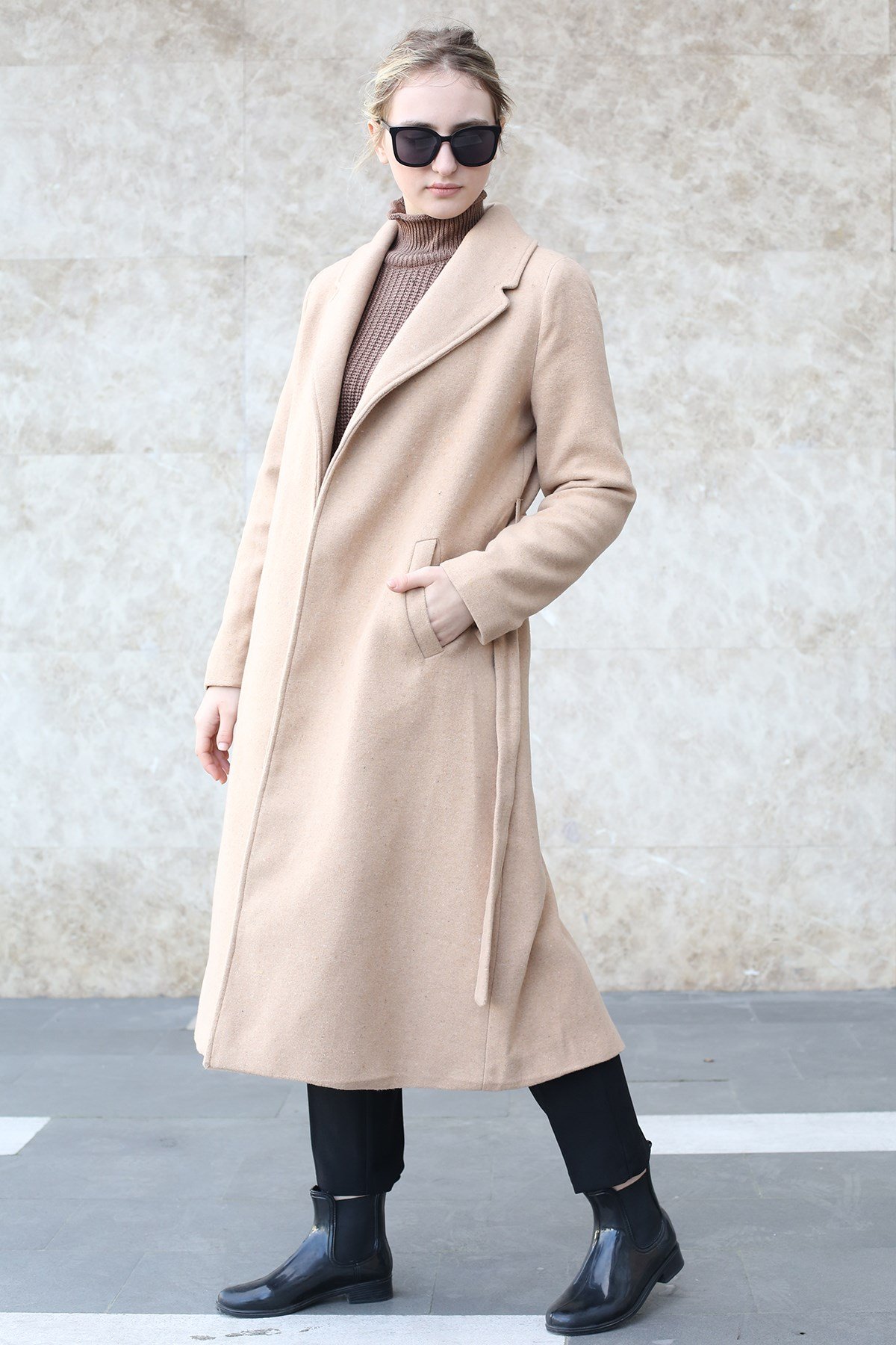 Mad Girls Camel Uzun Kadın Kaban MG1335