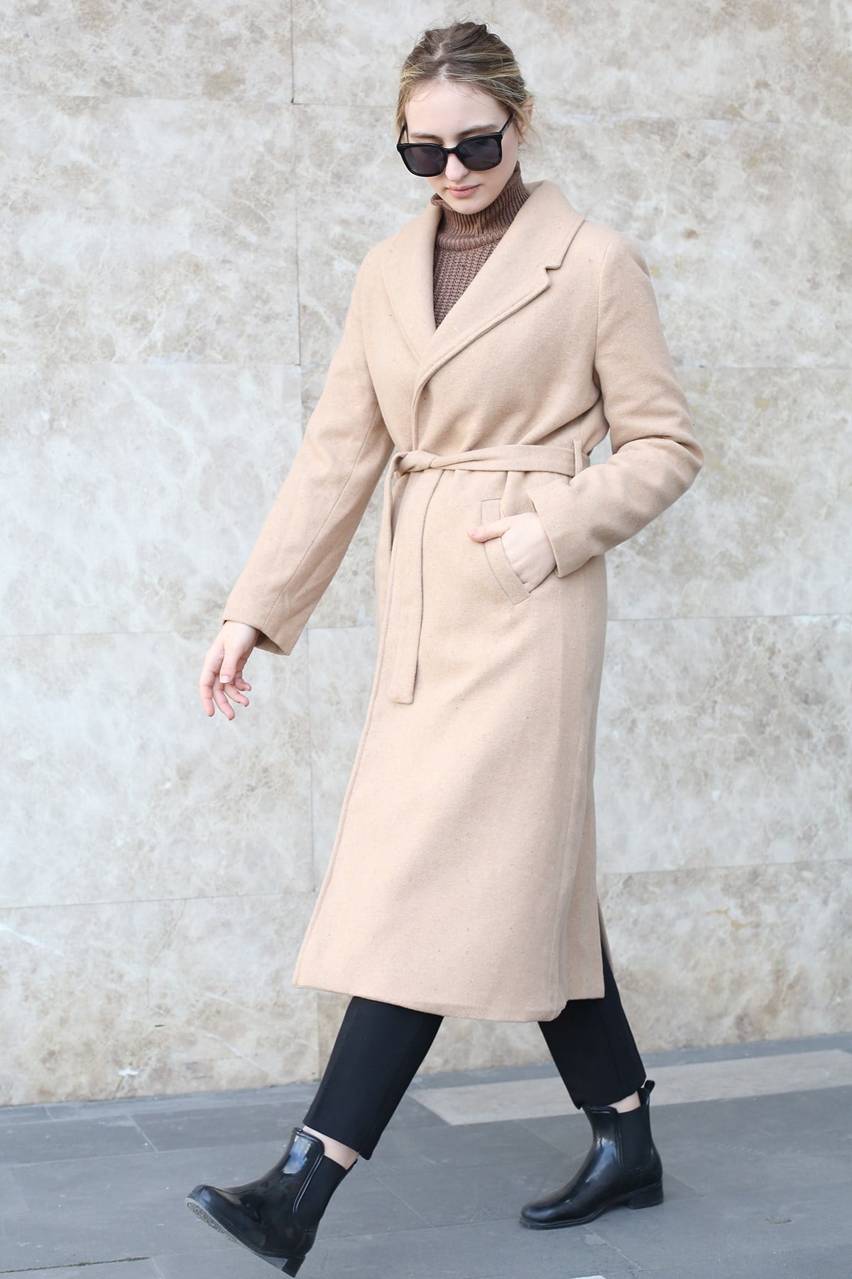 Mad Girls Camel Uzun Kadın Kaban MG1335
