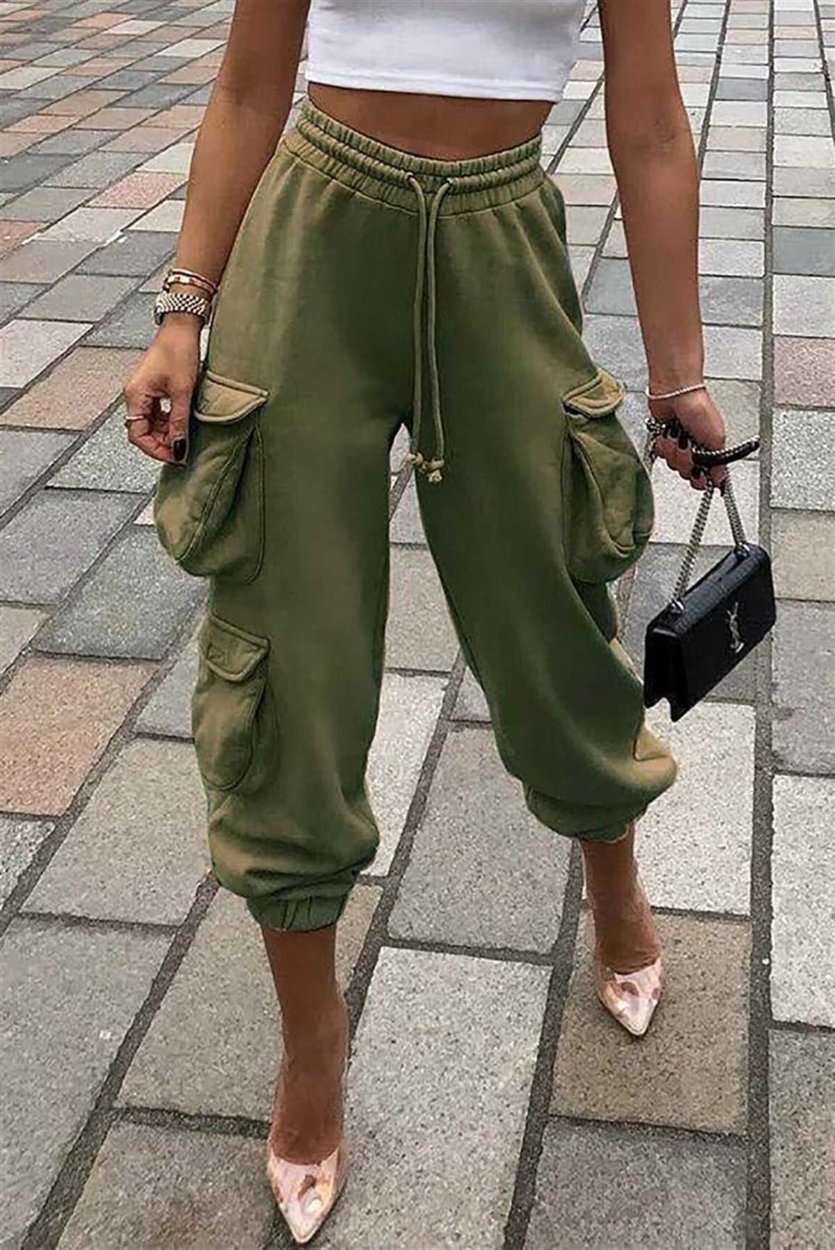 Mad Girls Çift Kargo Cepli Haki Kadın Eşofman MG331