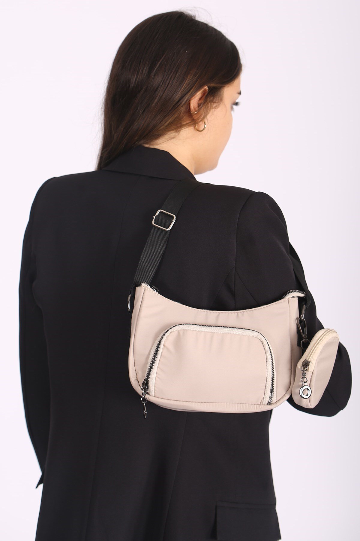 Mad Girls Cüzdanlı Bej Çapraz Çanta MG1061
