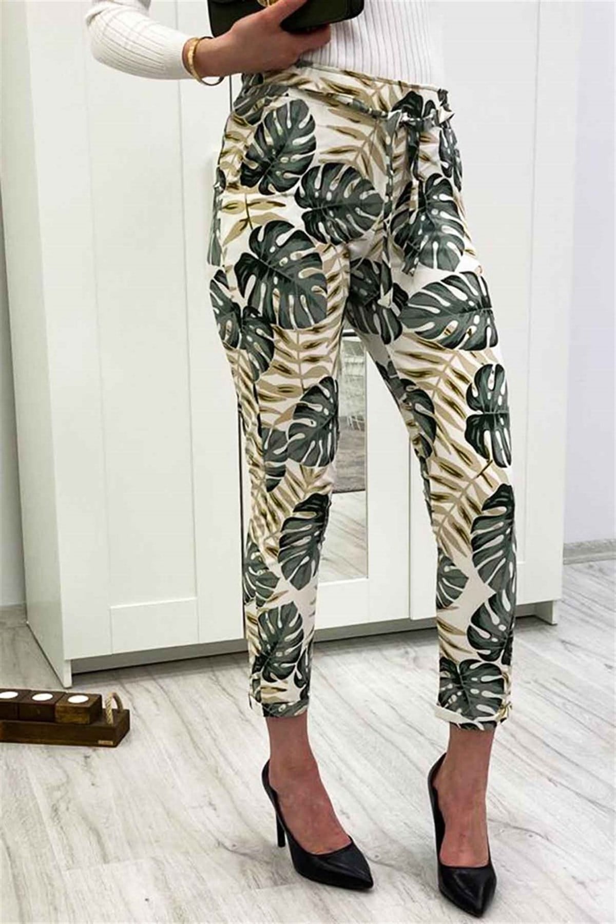 Mad Girls White Patterned Tie Waist Pant MG213