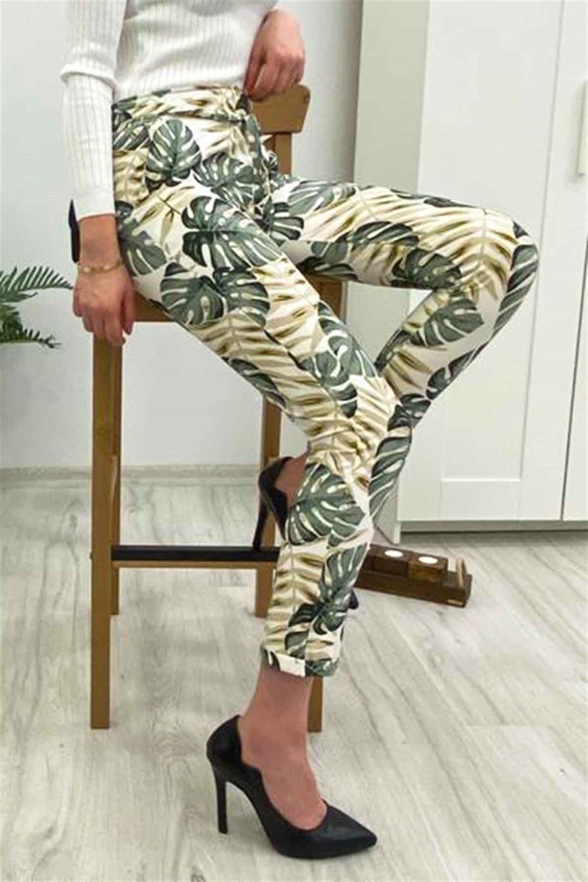 Mad Girls White Patterned Tie Waist Pant MG213