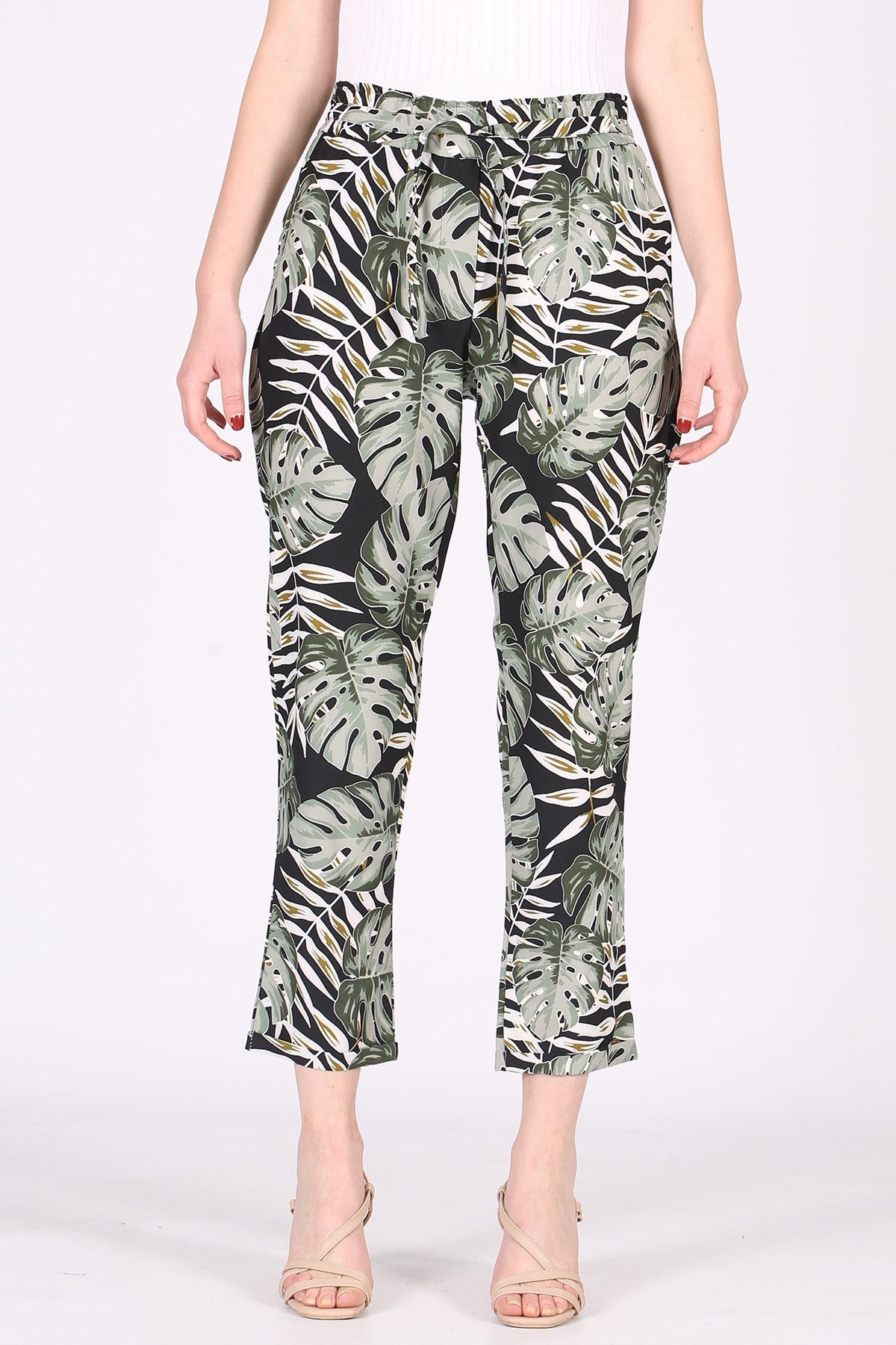 Mad Girls Black Patterned Tie Waist Pant MG213