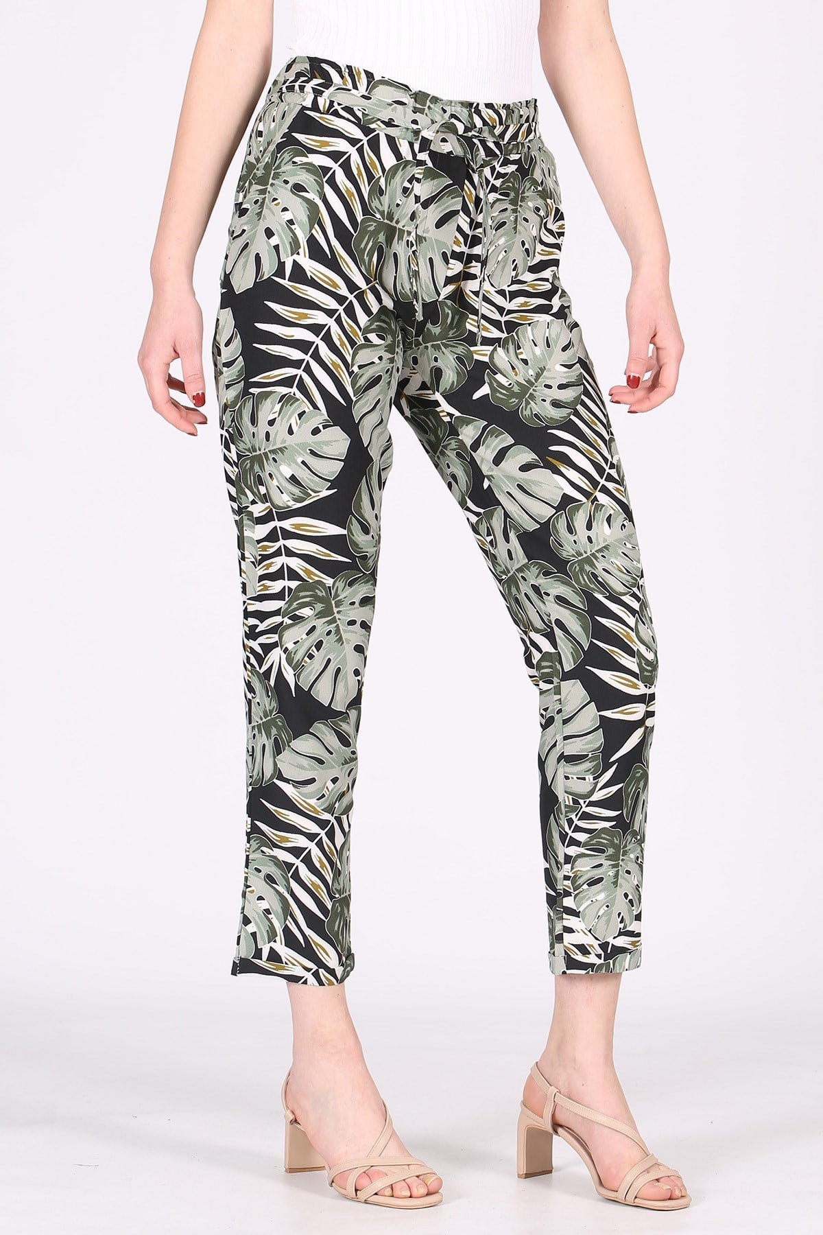 Mad Girls Black Patterned Tie Waist Pant MG213