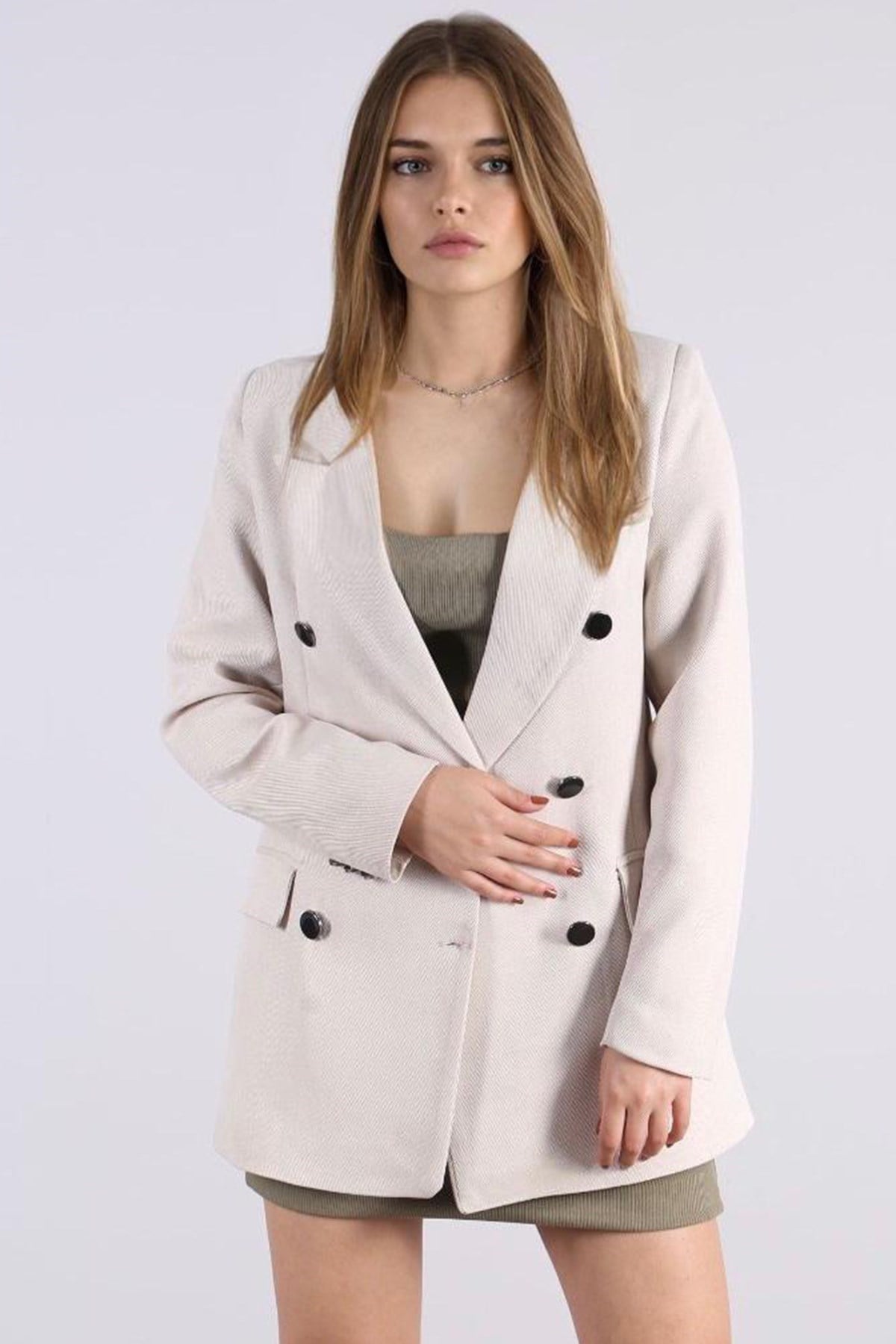 Mad Girls Ekru  Blazer Ceket Mg1086