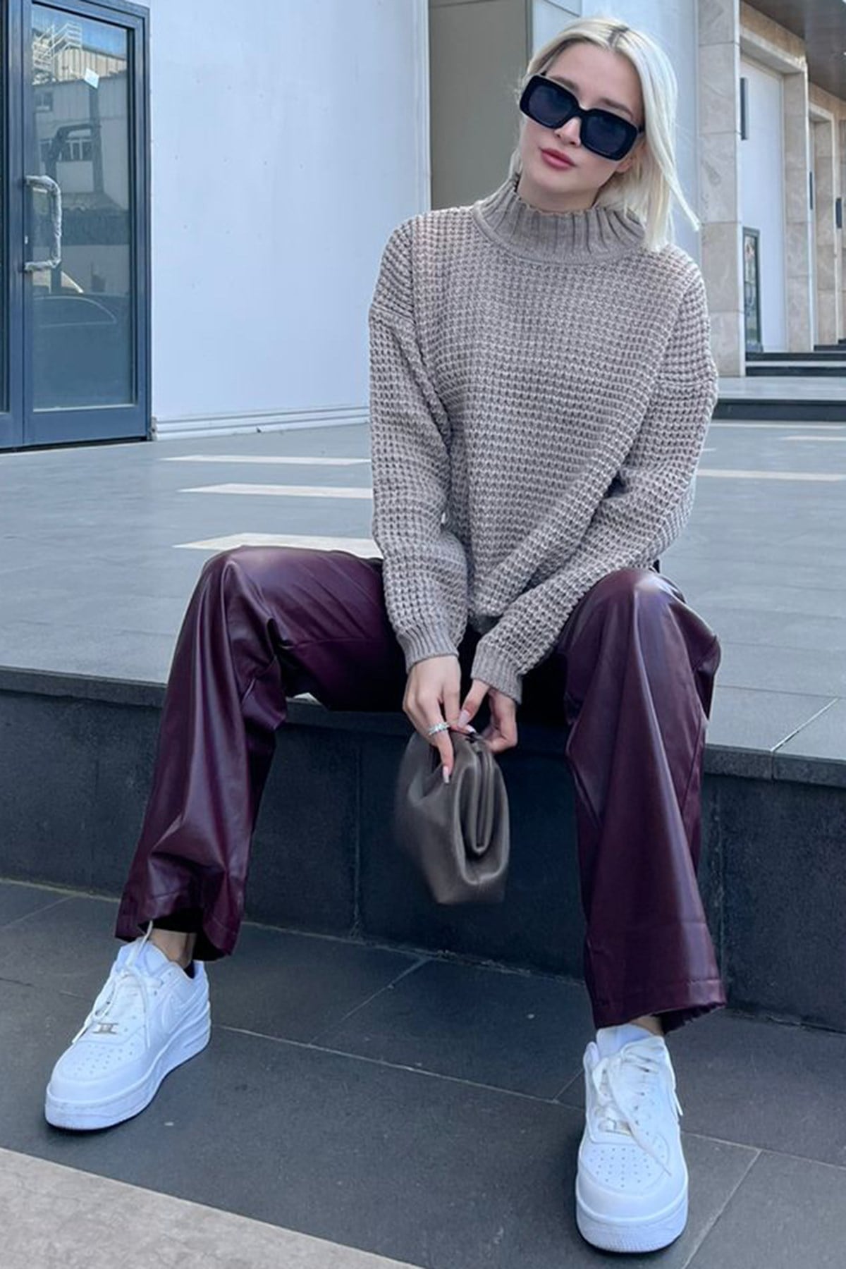 Mad Girls Füme Balıkçı Yaka Örme Kadın Kazak MG735