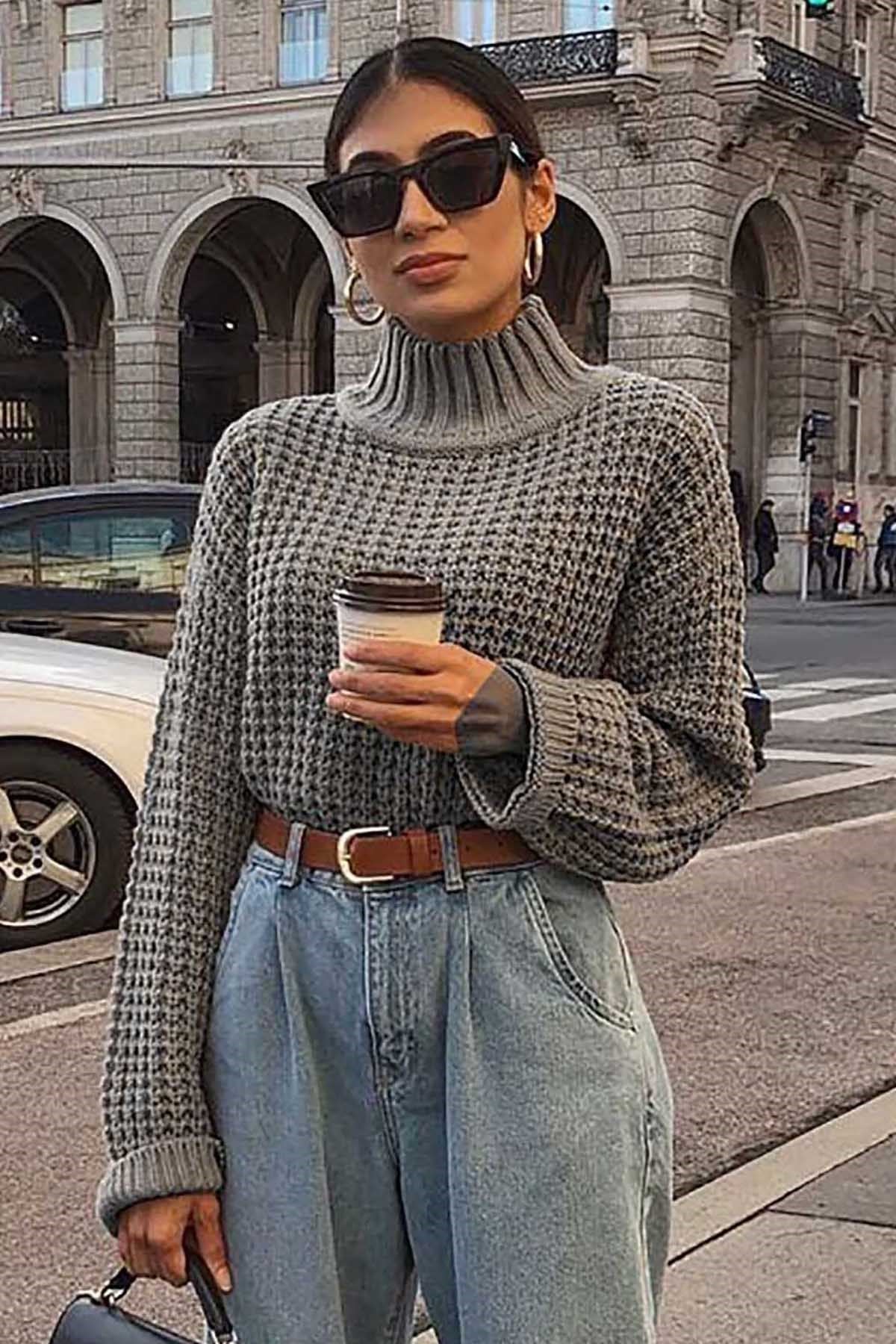 Mad Girls Füme Balıkçı Yaka Örme Kadın Kazak MG735