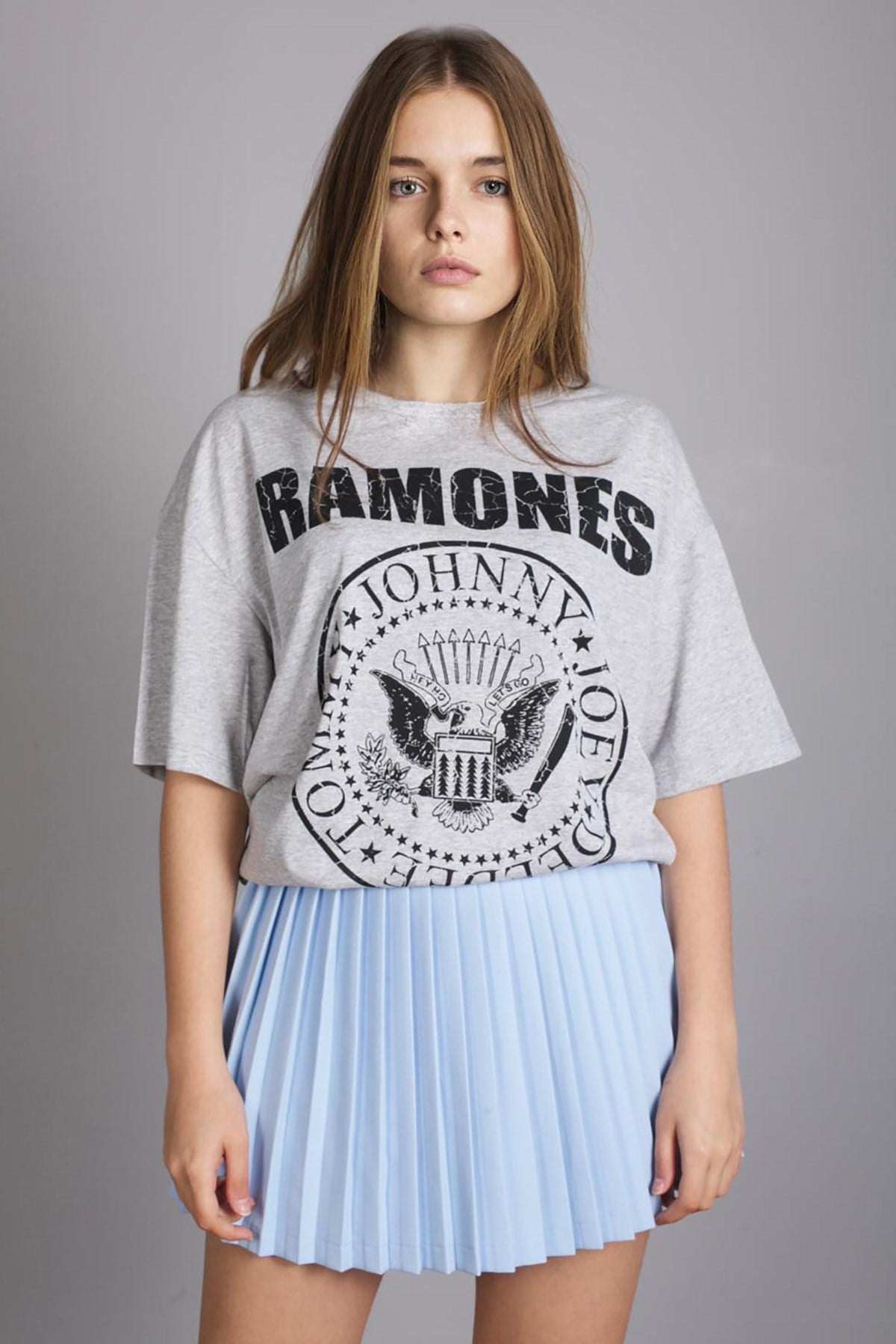 Mad Girls Gri Baskılı Tişört Mg1114