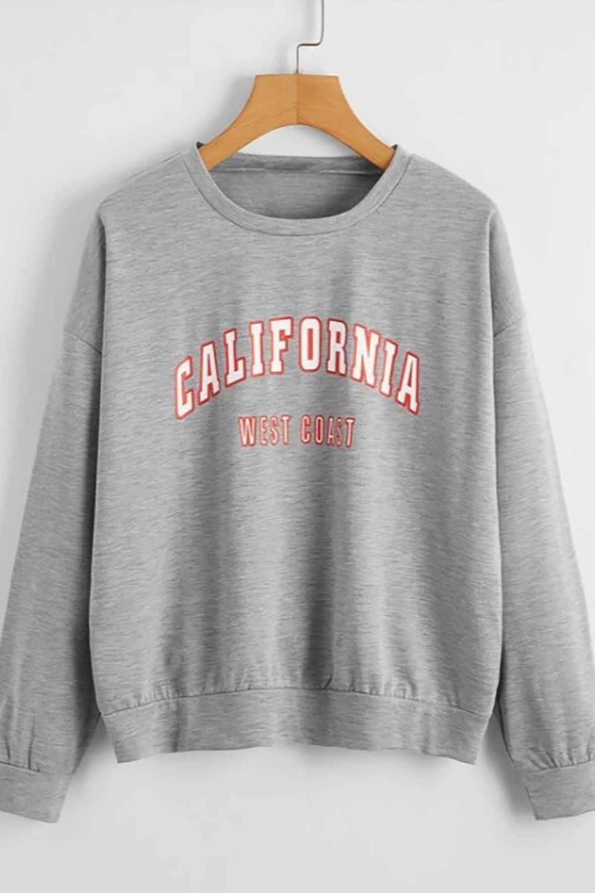 Mad Girls Gri Bisiklet Yaka Kadın Sweatshirt MG789