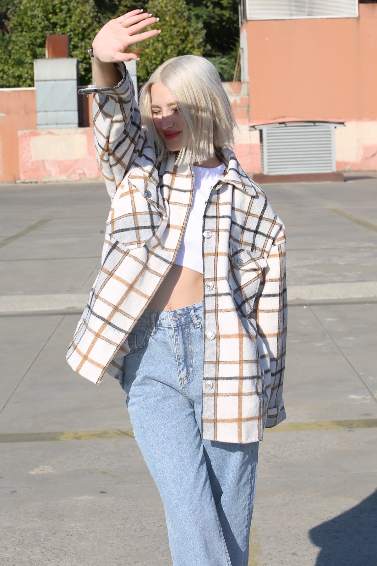 Mad Girls Gray Oversize Women Lumberjack Shirt MG042