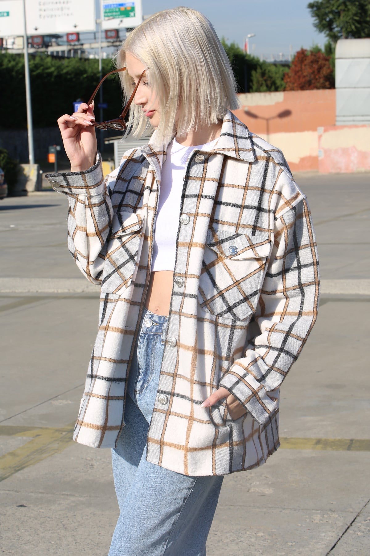 Mad Girls Gray Oversize Women Lumberjack Shirt MG042