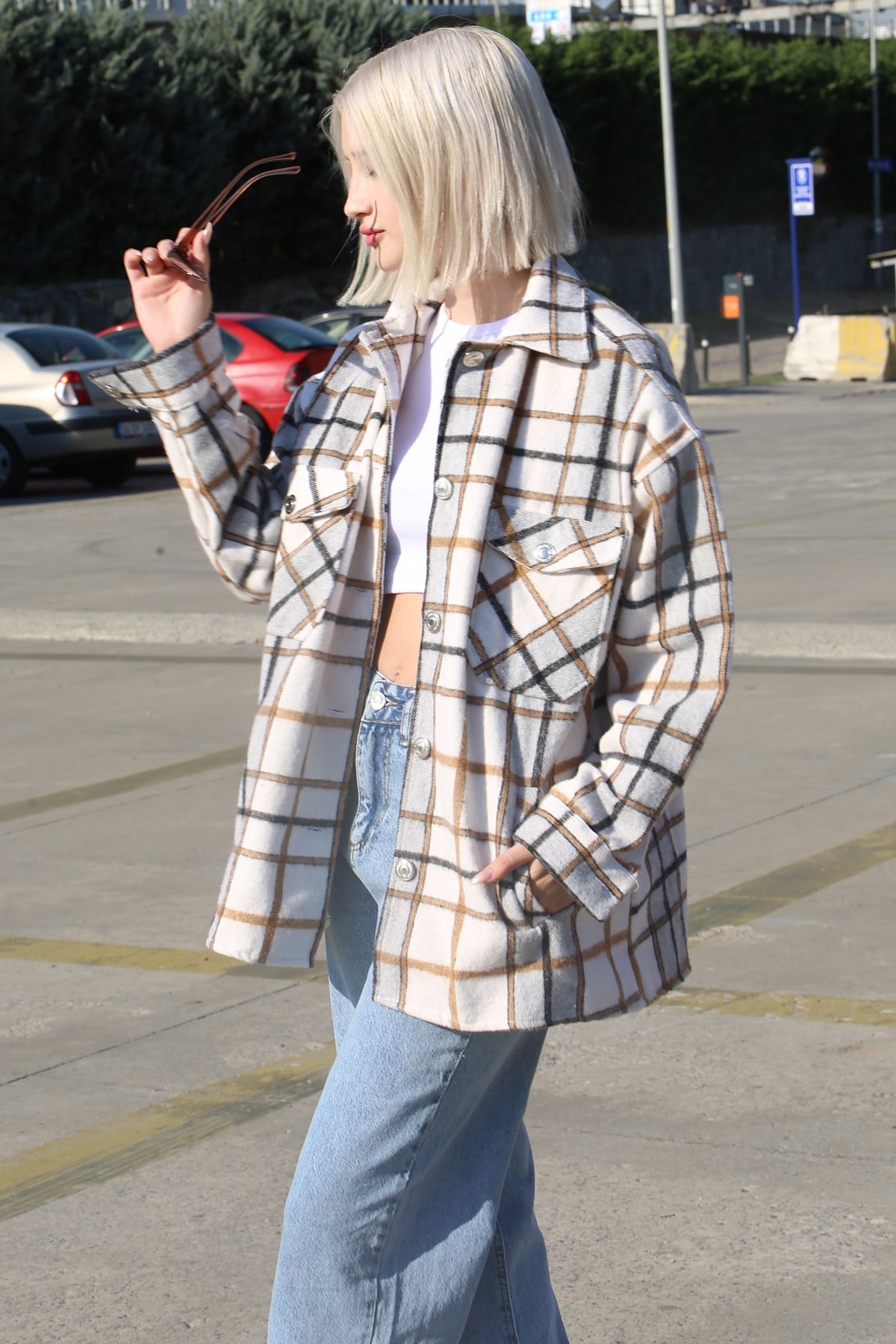 Mad Girls Gray Oversize Women Lumberjack Shirt MG042
