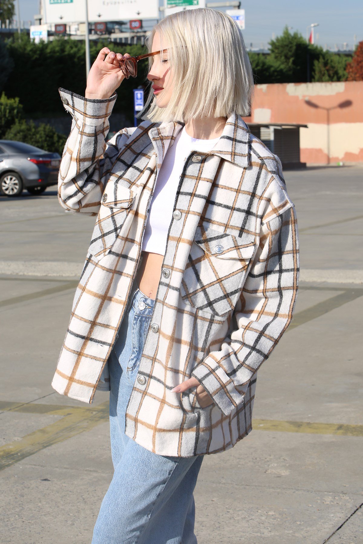 Mad Girls Gray Oversize Women Lumberjack Shirt MG042