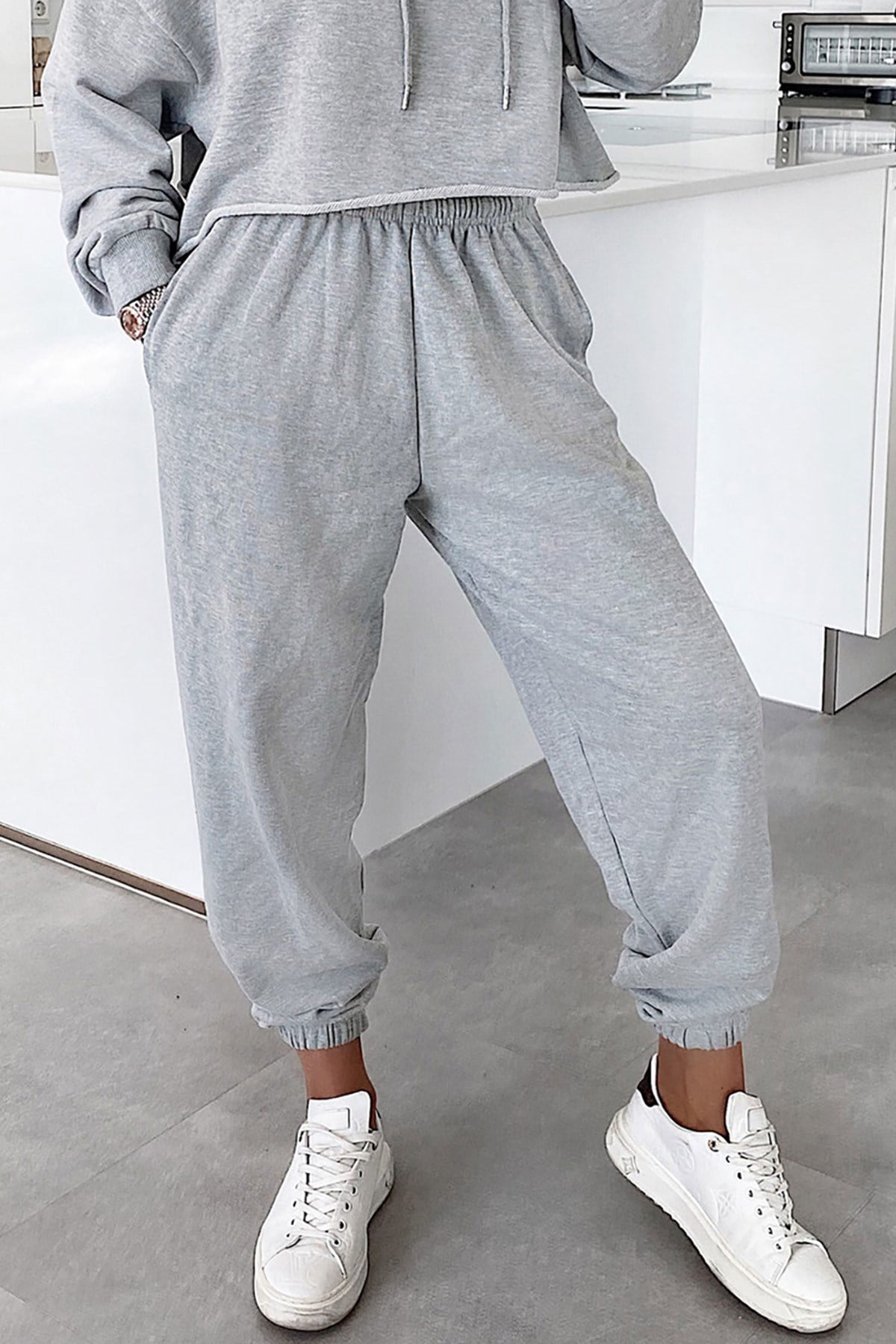 Mad Girls Gri Kapüşonlu Kadın Eşofman Takımı MG1033