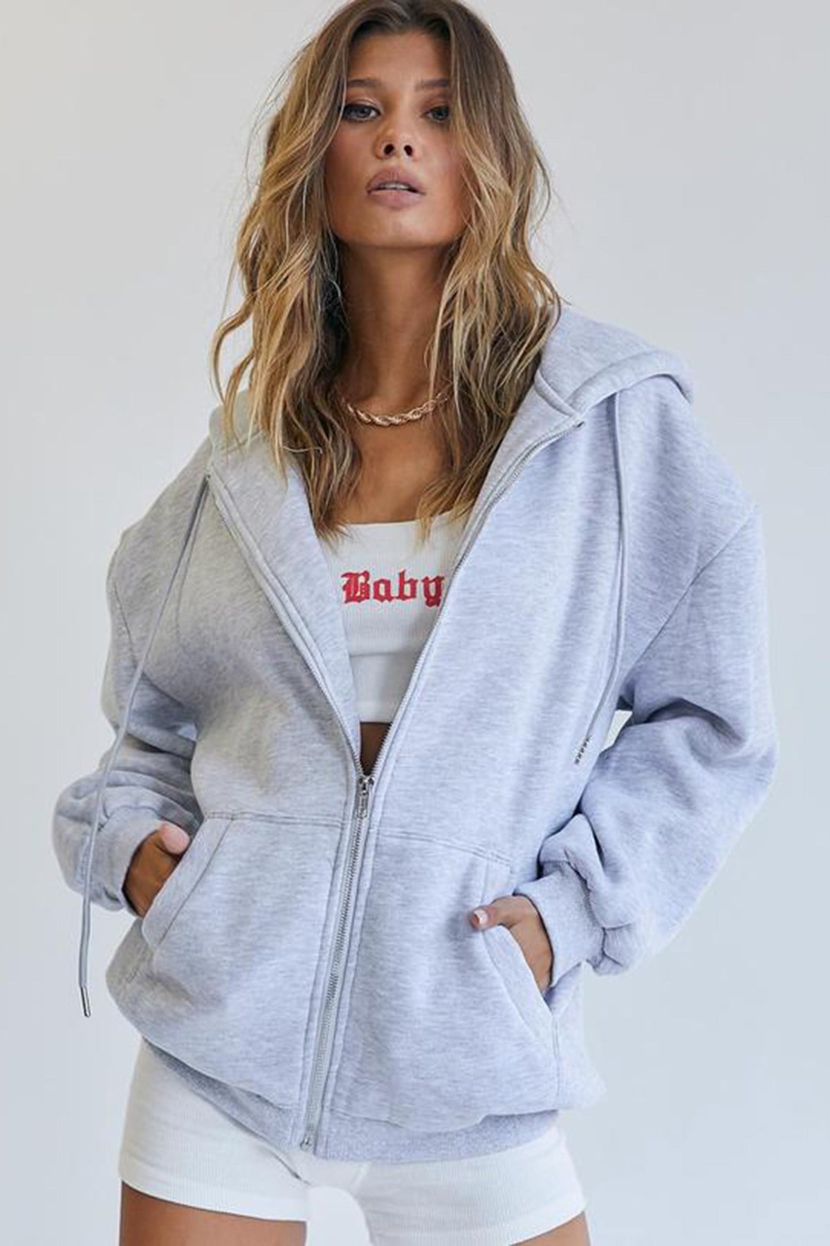 Mad Girls Gri Kapüşonlu Sweatshirt Mg1223