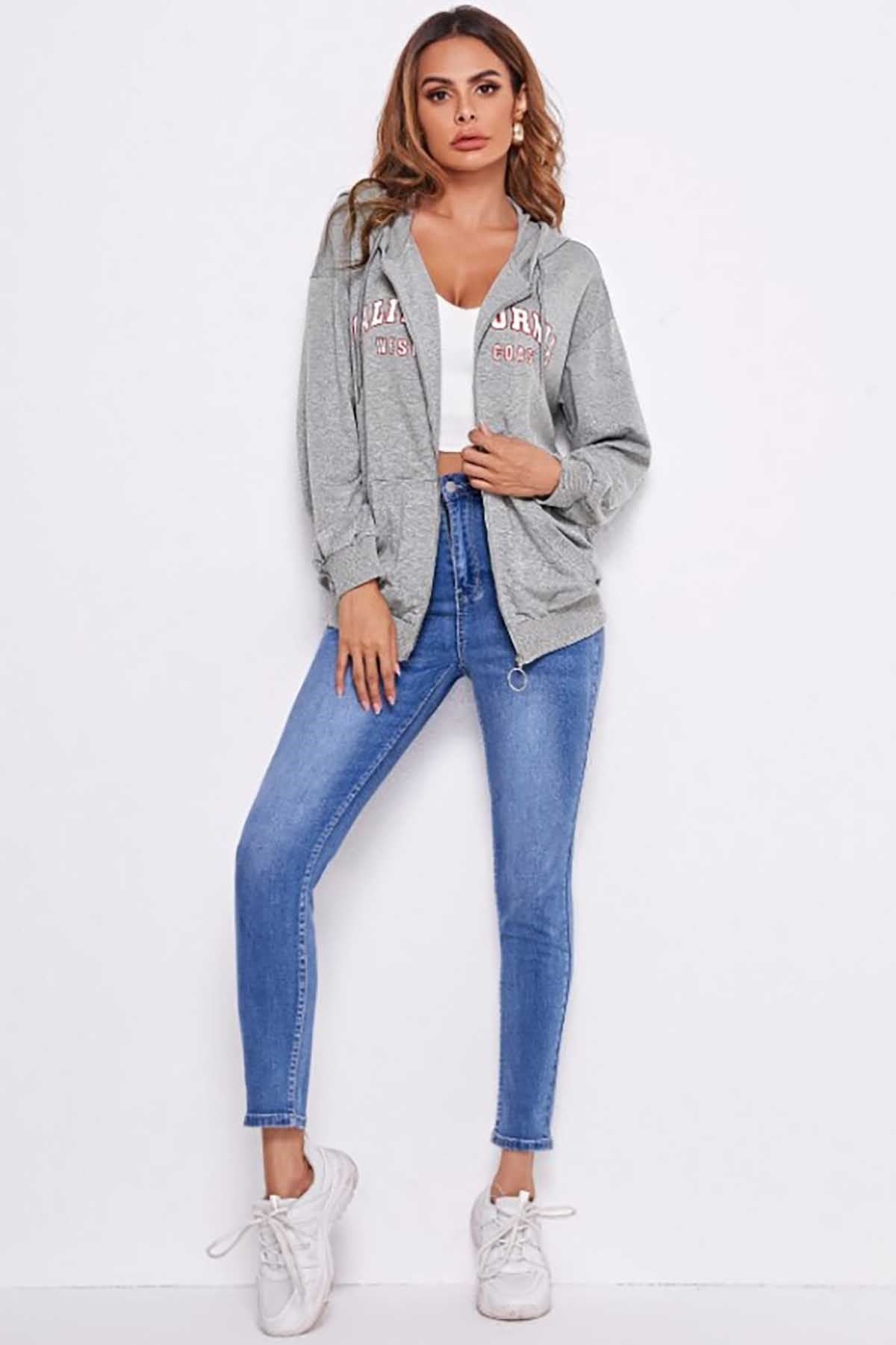 Mad Girls Grey Printed Sweatshirt MG804